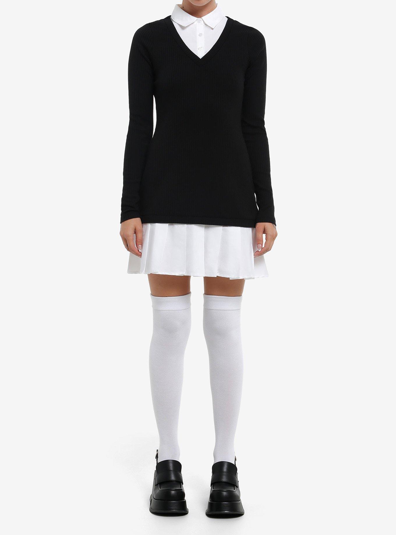 Cosmic Aura Black & White Sweater Button-Up Twofer Dress, , hi-res