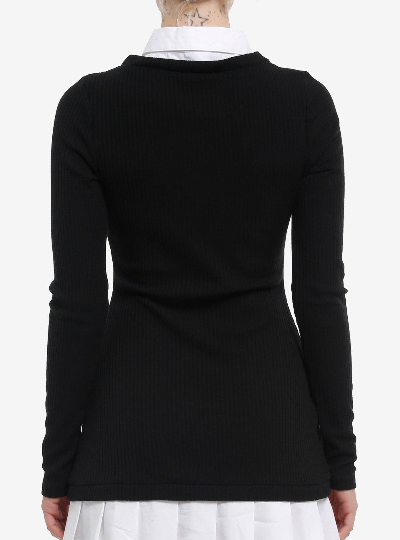 Cosmic Aura Black & White Sweater Button-Up Twofer Dress, , alternate