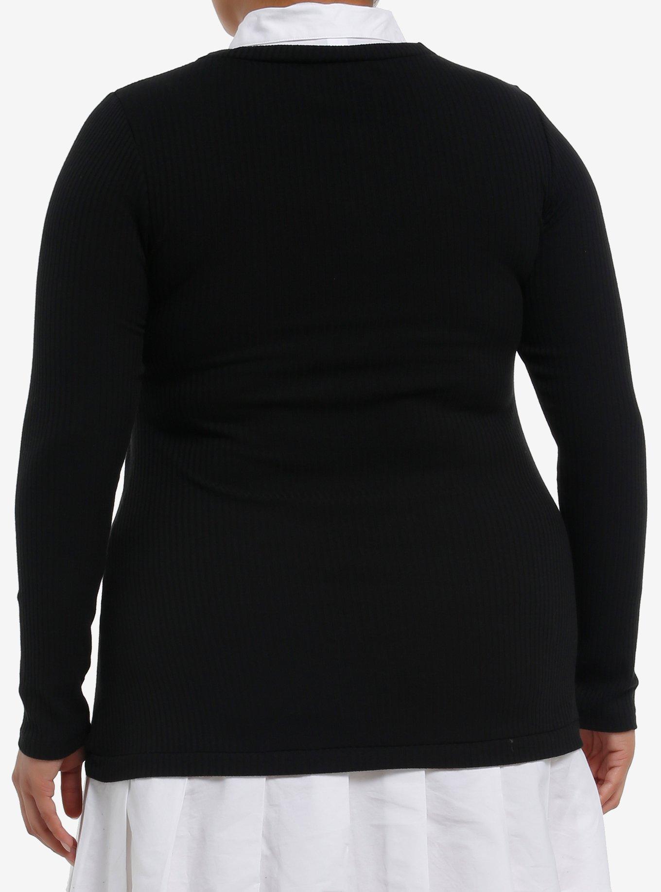 Cosmic Aura Black & White Sweater Button-Up Twofer Dress Plus Size, , alternate