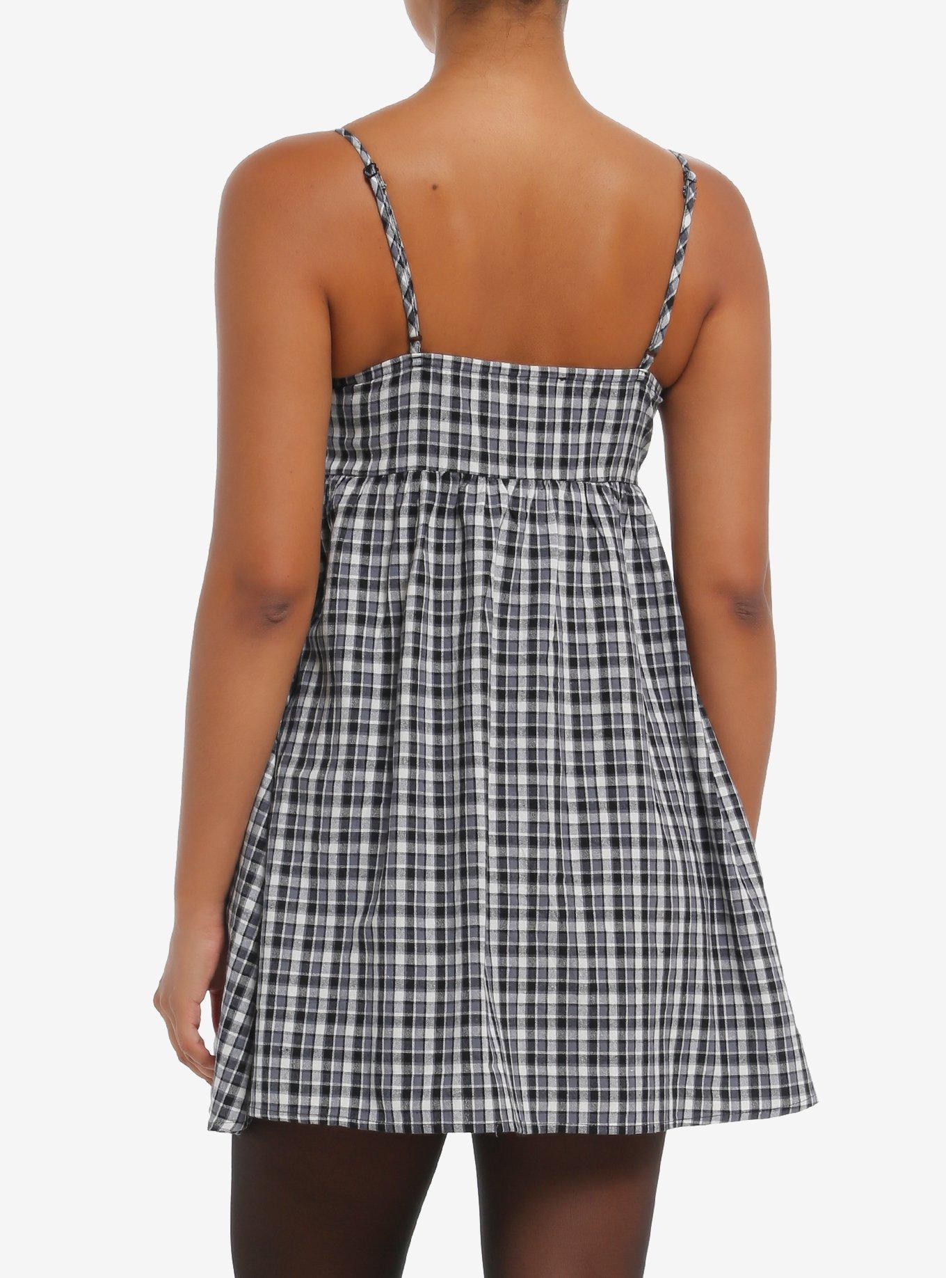 Black & White Plaid Cami Mini Dress, GREY, alternate