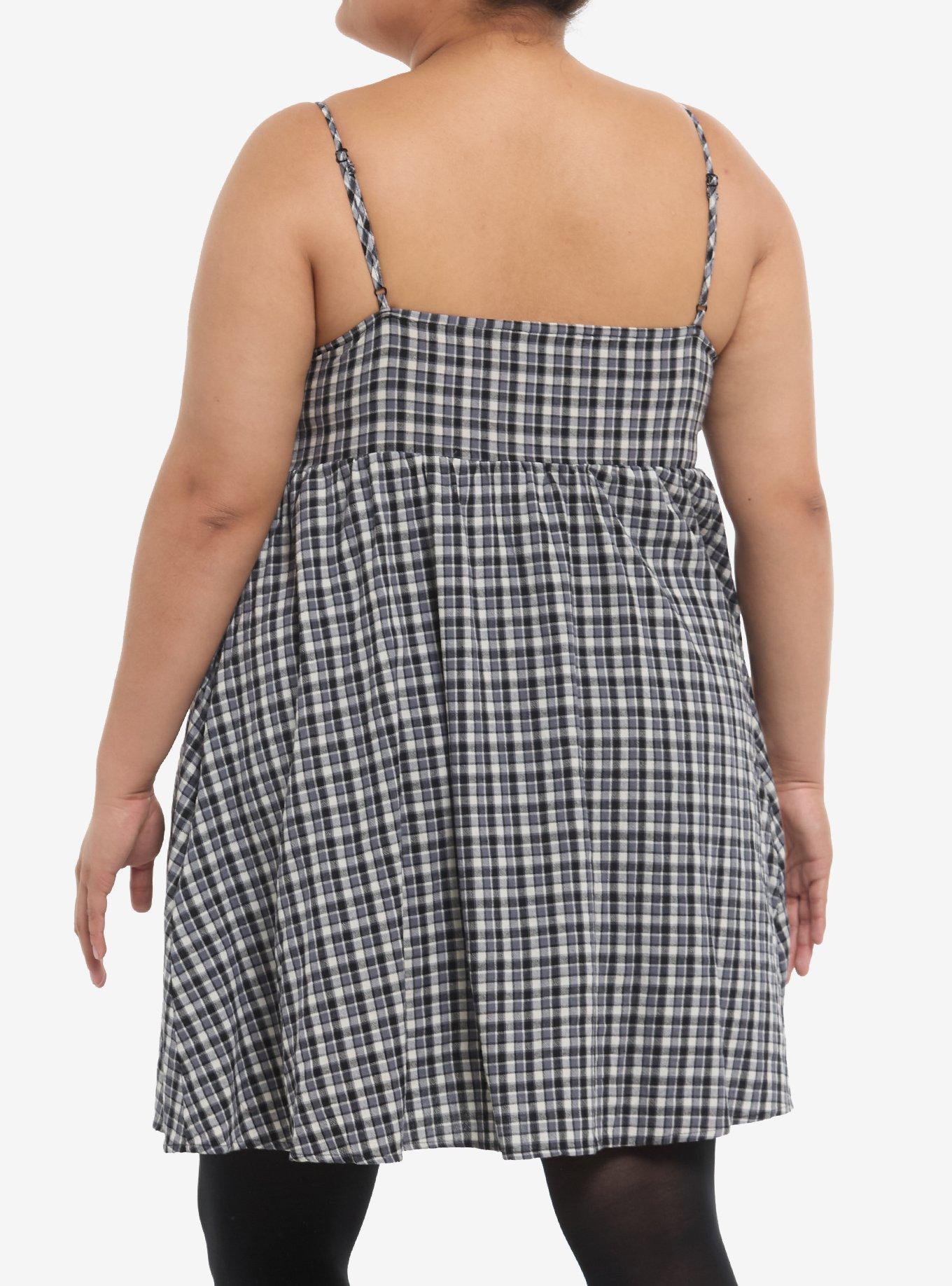 Black & White Plaid Cami Mini Dress Plus Size, , hi-res