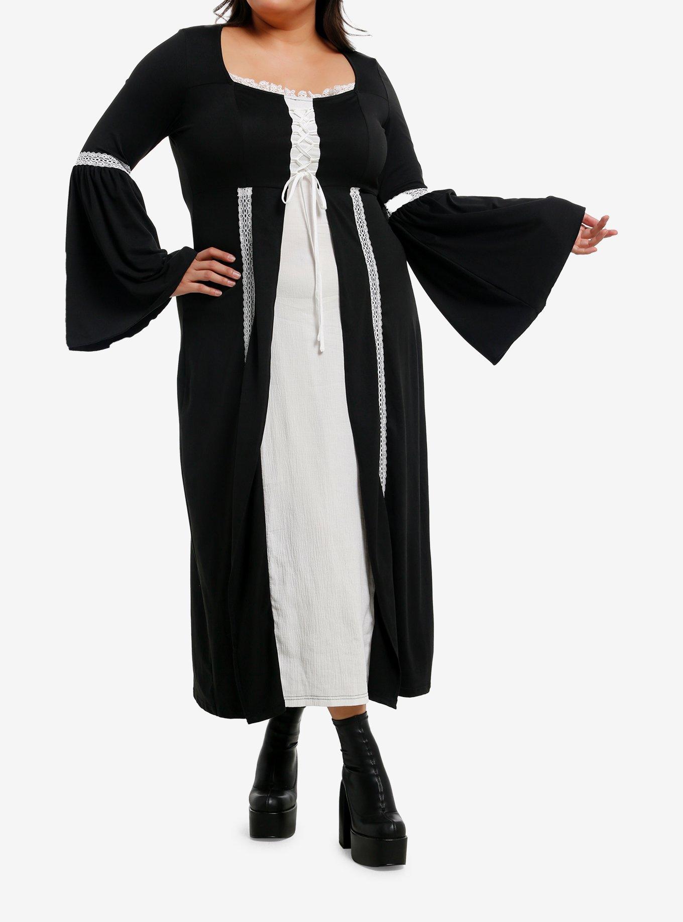 Cosmic Aura Black & White Bell-Sleeve Maxi Dress Plus Size, , hi-res