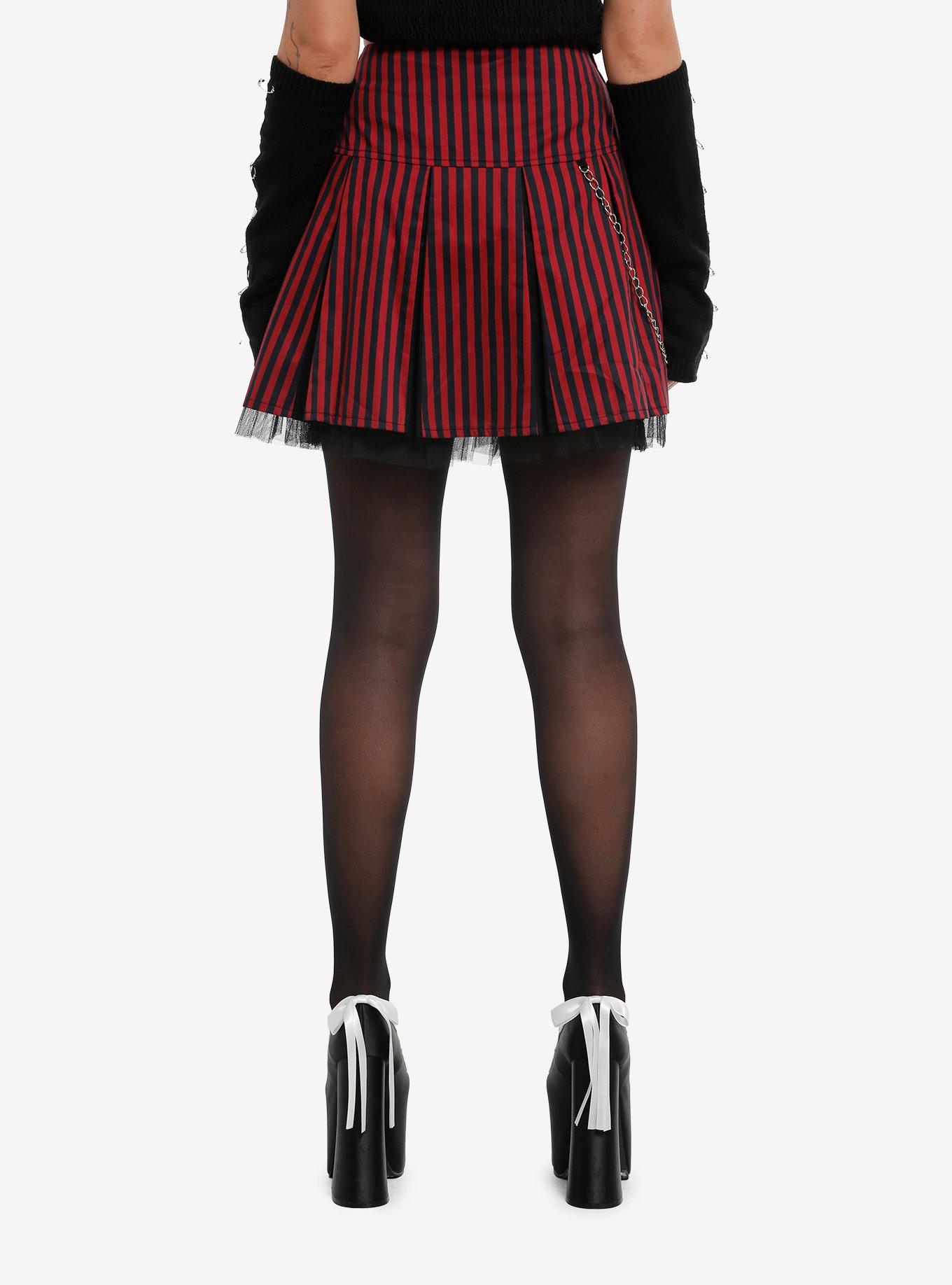Red & Black Stripe Tulle Mini Skirt, , hi-res