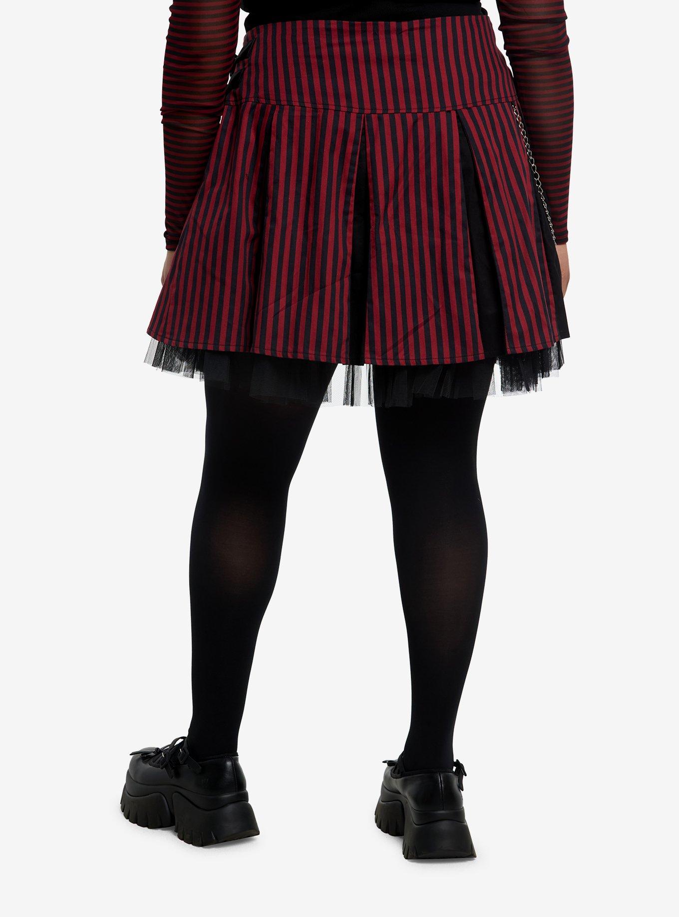 Red & Black Stripe Tulle Mini Skirt Plus Size, , hi-res