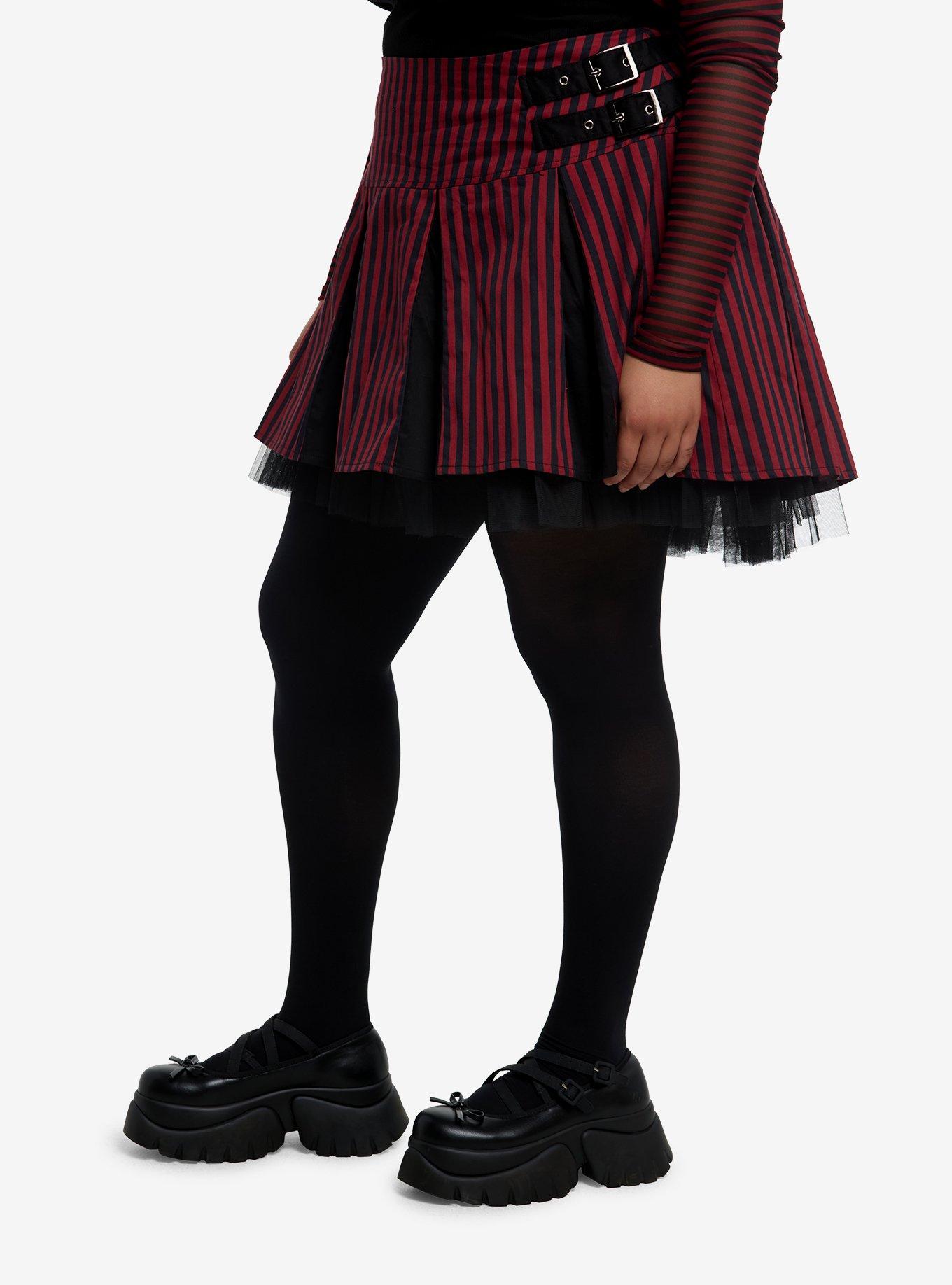 Red & Black Stripe Tulle Mini Skirt Plus Size, BLACK, alternate