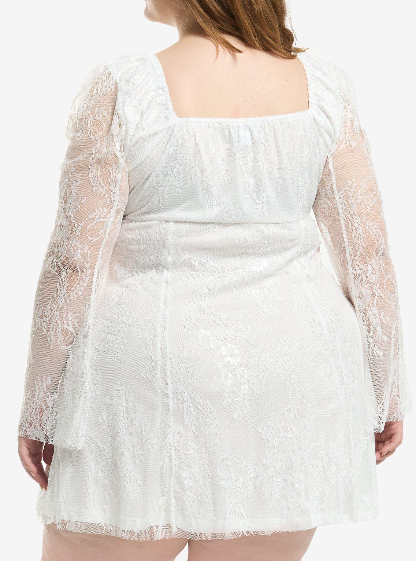 Sweet Society White Lace Bell Sleeve Mini Dress Plus Size, ANTIQUE WHITE, alternate