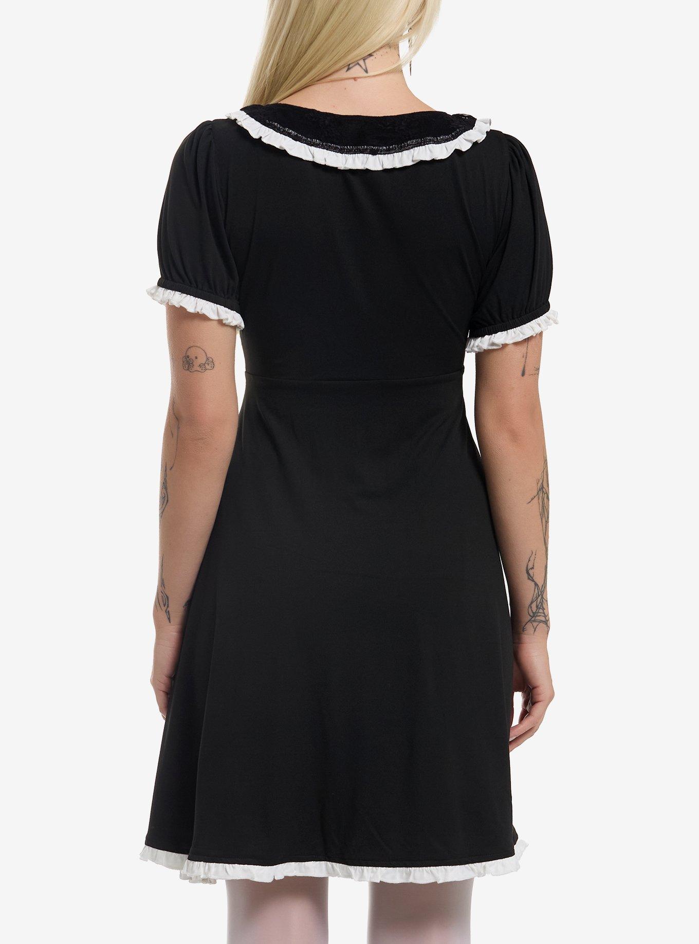 Black & White Lace Collar Babydoll Dress, BLACK, alternate