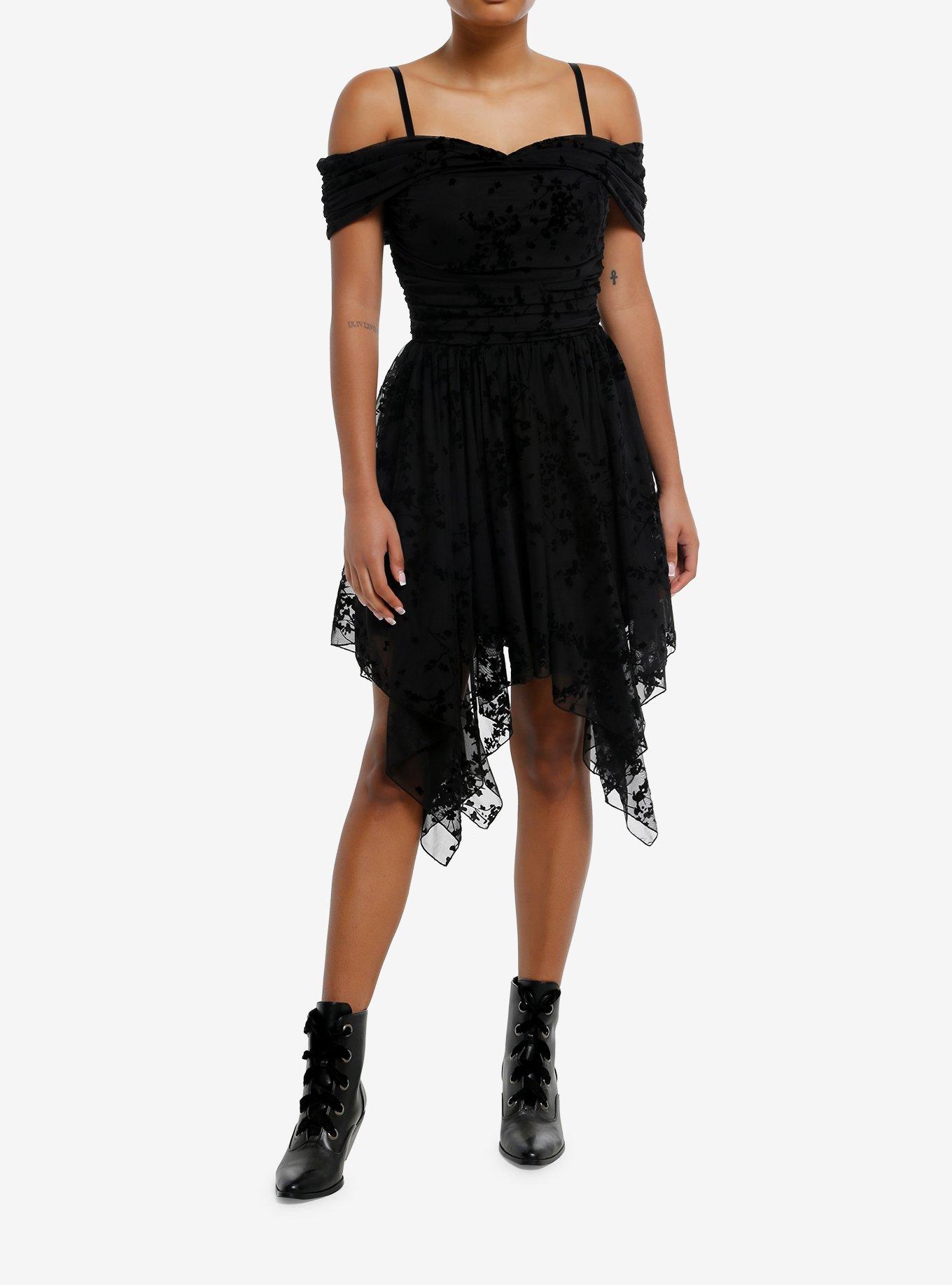 Cosmic Aura Floral Flocked Cold-Shoulder Midi Dress, , hi-res