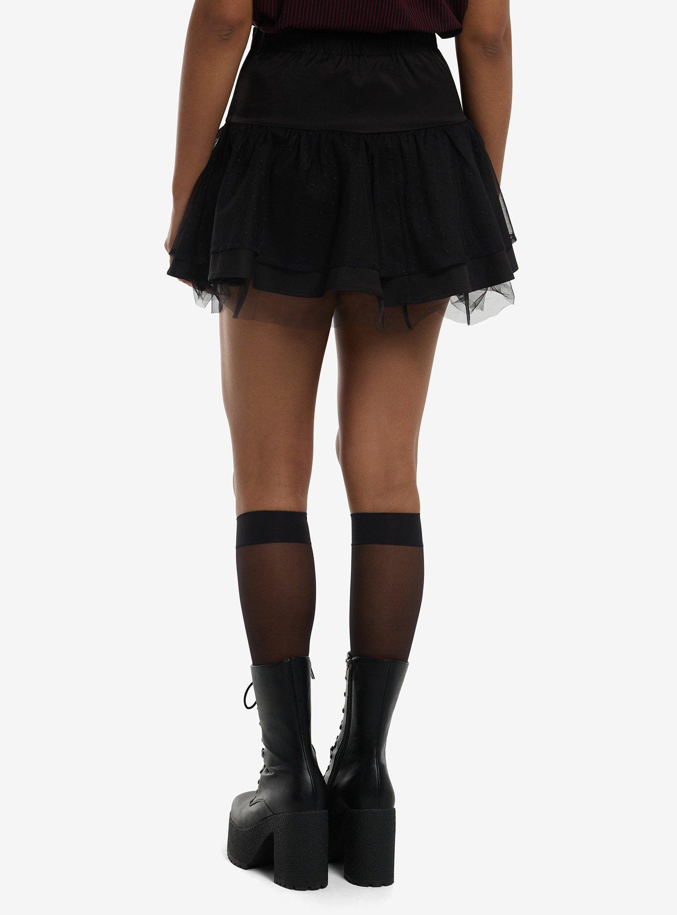 Polka Dot Mesh Ribbon Lace-Up Skirt, , hi-res