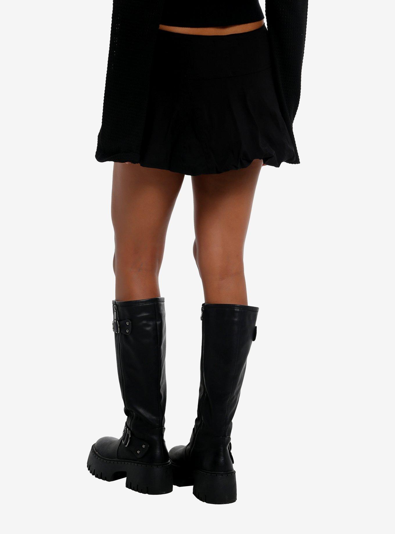 Black Buckle Bubble Skirt, , hi-res