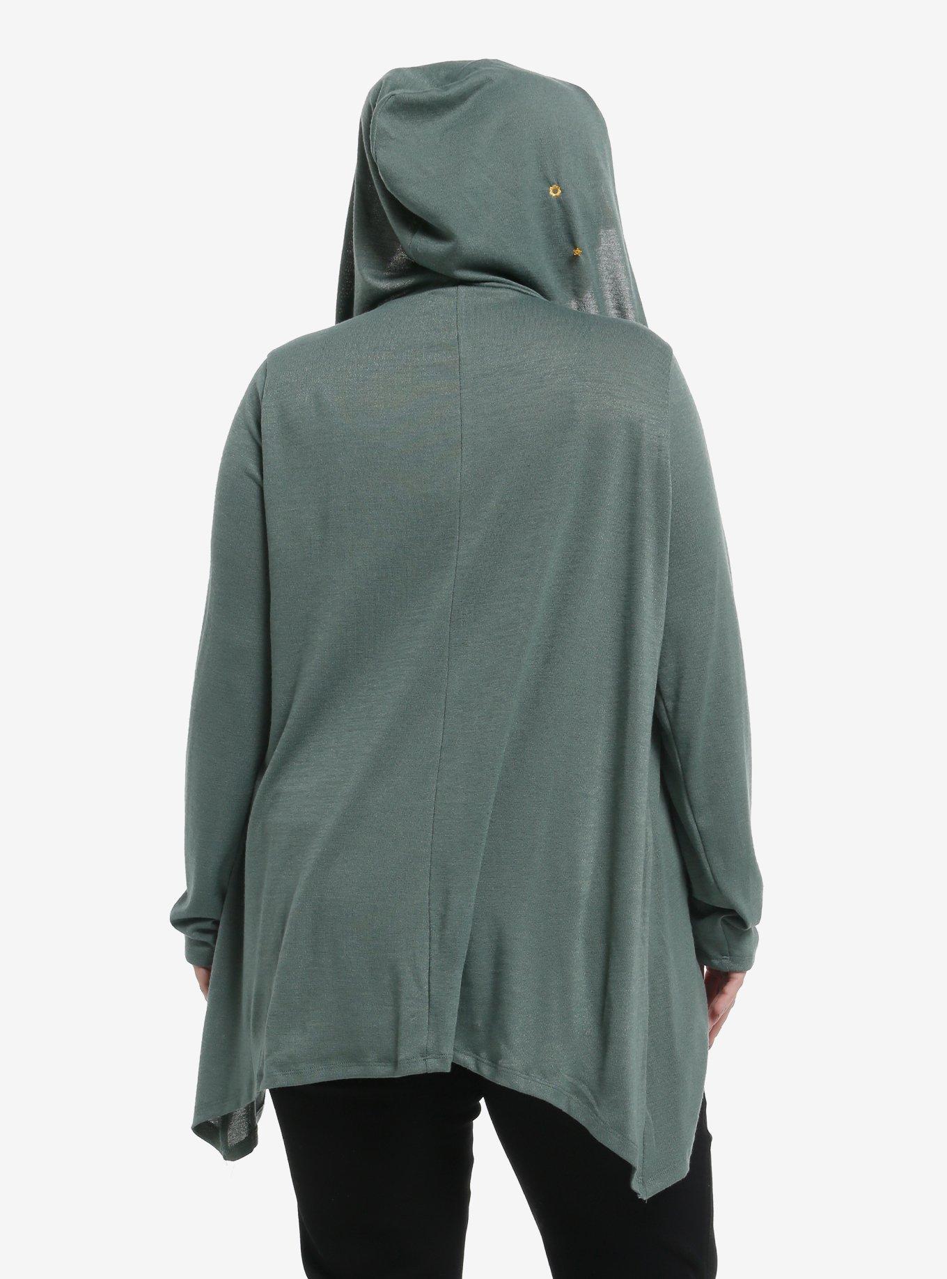 Her Universe The Lord Of The Rings Icons Draped Hooded Cardigan Plus Size Her Universe Exclusive, GREEN  OLIVE, alternate