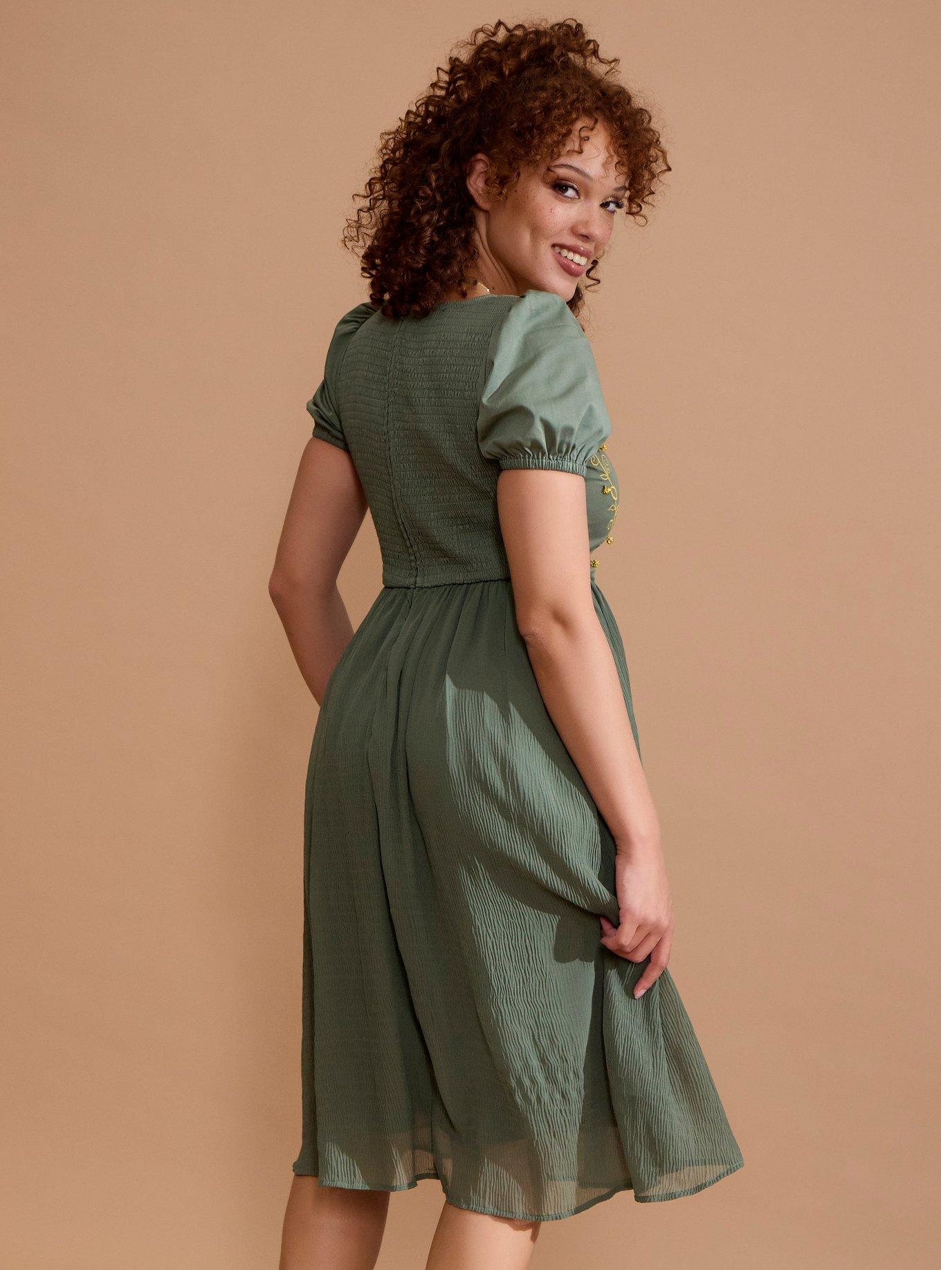 Her Universe The Lord Of The Rings Filigree Puff Sleeve Dress Her Universe Exclusive, GREEN  OLIVE, alternate