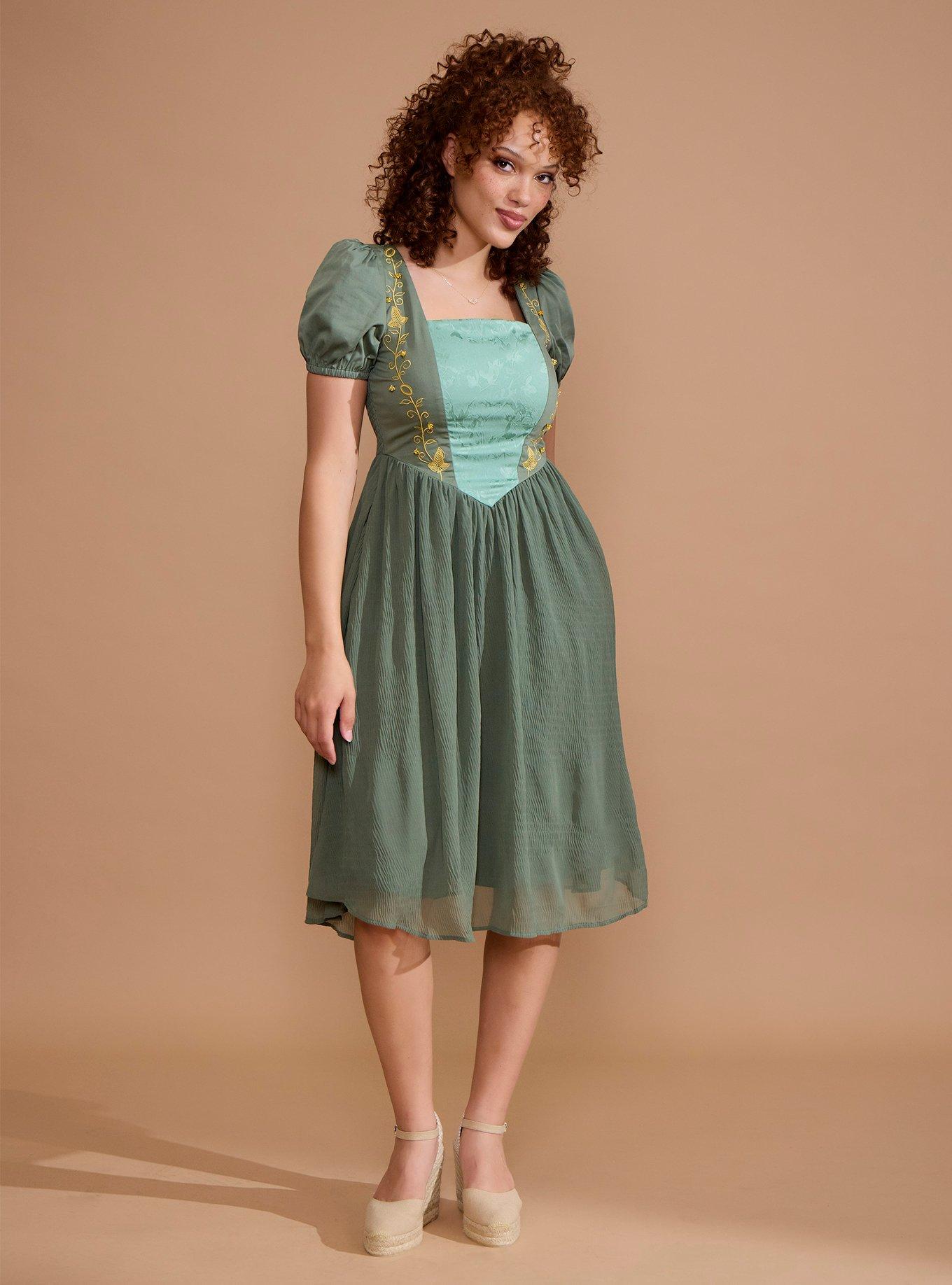 Her Universe The Lord Of The Rings Filigree Puff Sleeve Dress Her Universe Exclusive, GREEN  OLIVE, alternate