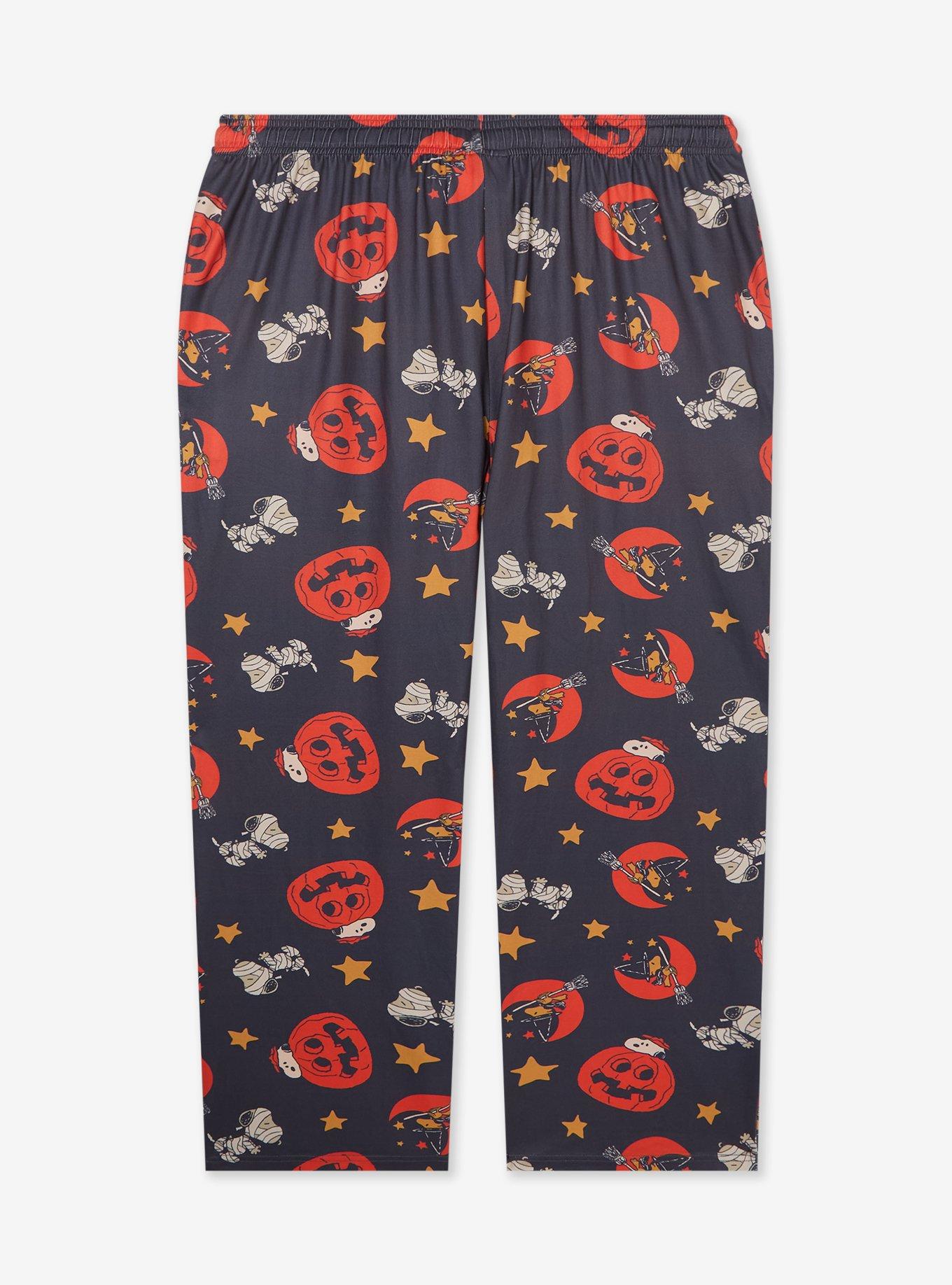 Peanuts Snoopy Jack-o-Lantern Allover Print Plus Size Sleep Pants — BoxLunch Exclusive, BLACK, alternate