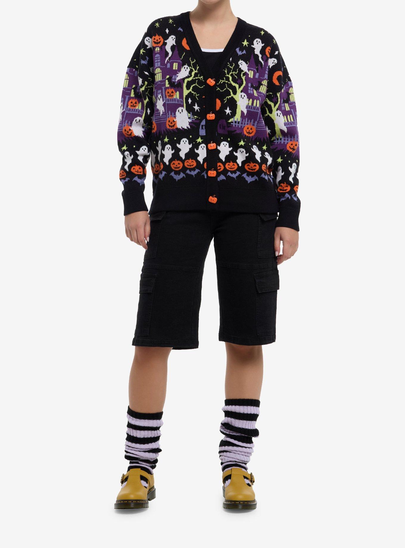 Social Collision Halloween Haunted House Girls Cardigan, , hi-res