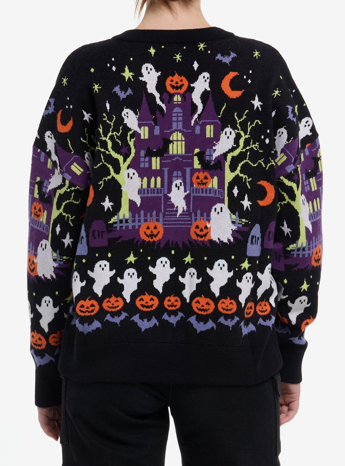 Social Collision Halloween Haunted House Girls Cardigan, MULTI, alternate