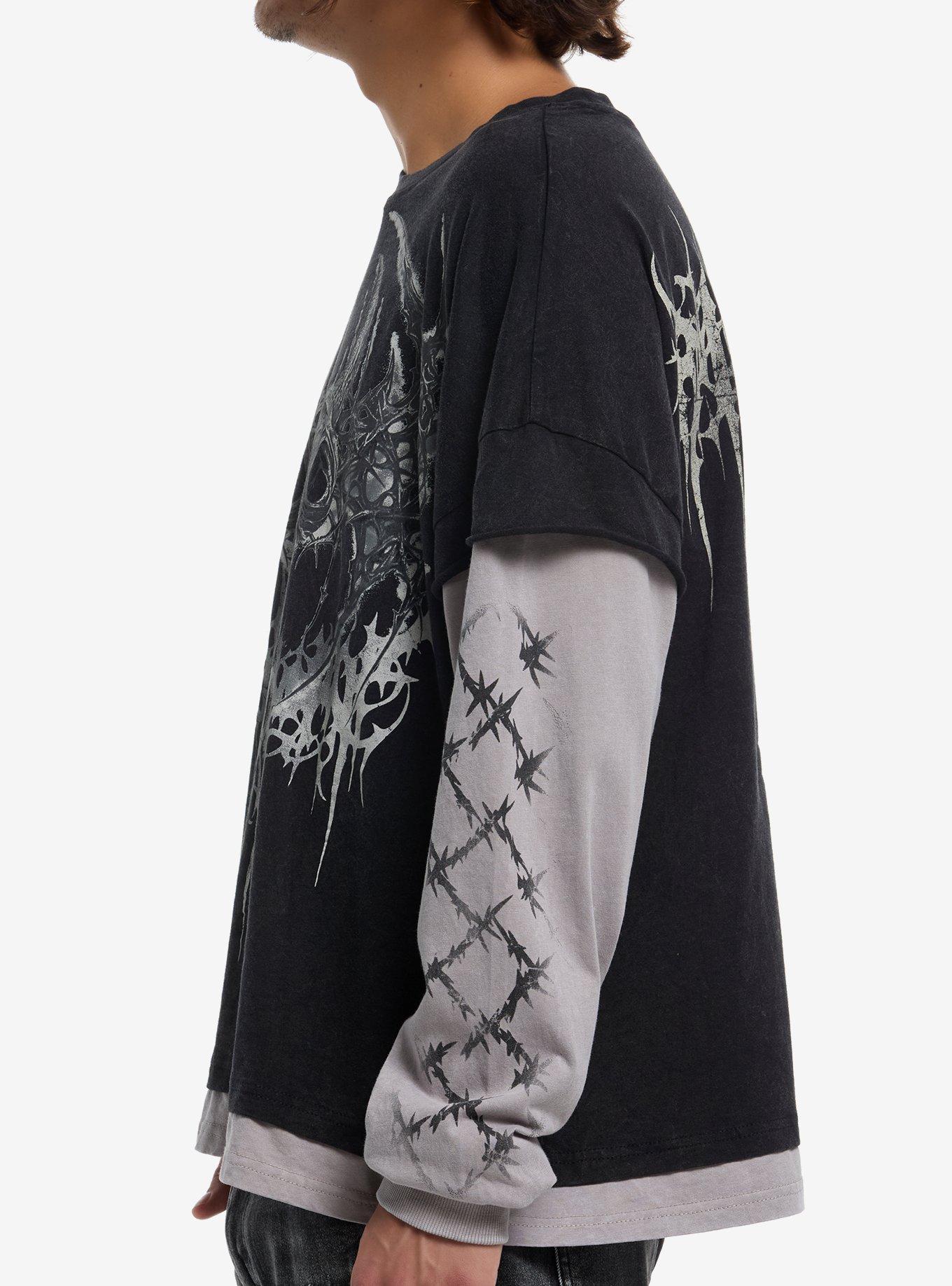 Skulls & Horns Twofer Long-Sleeve T-Shirt, BLACK, alternate