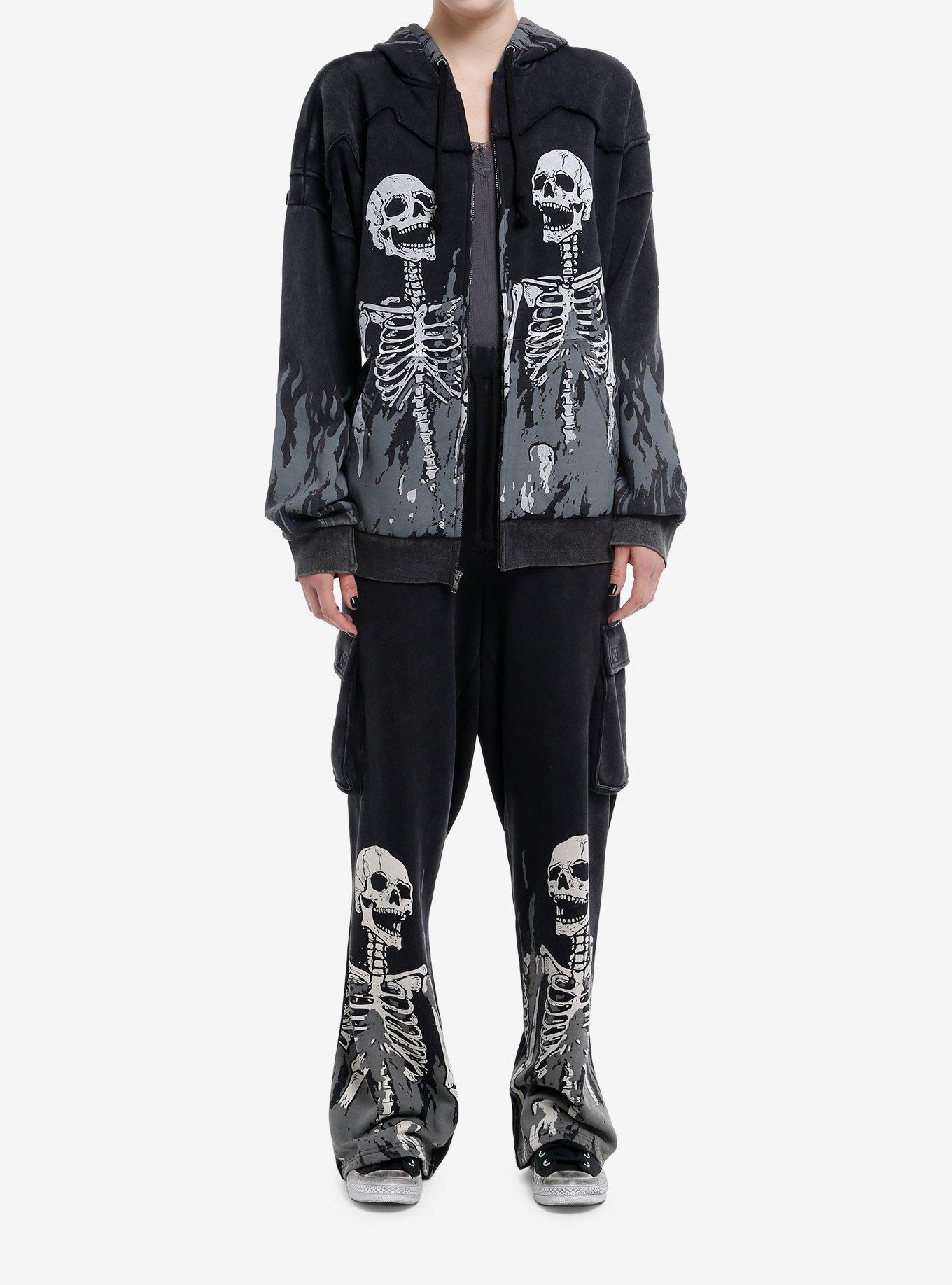 Flaming Skeletons Girls Oversized Hoodie, BLACK, alternate