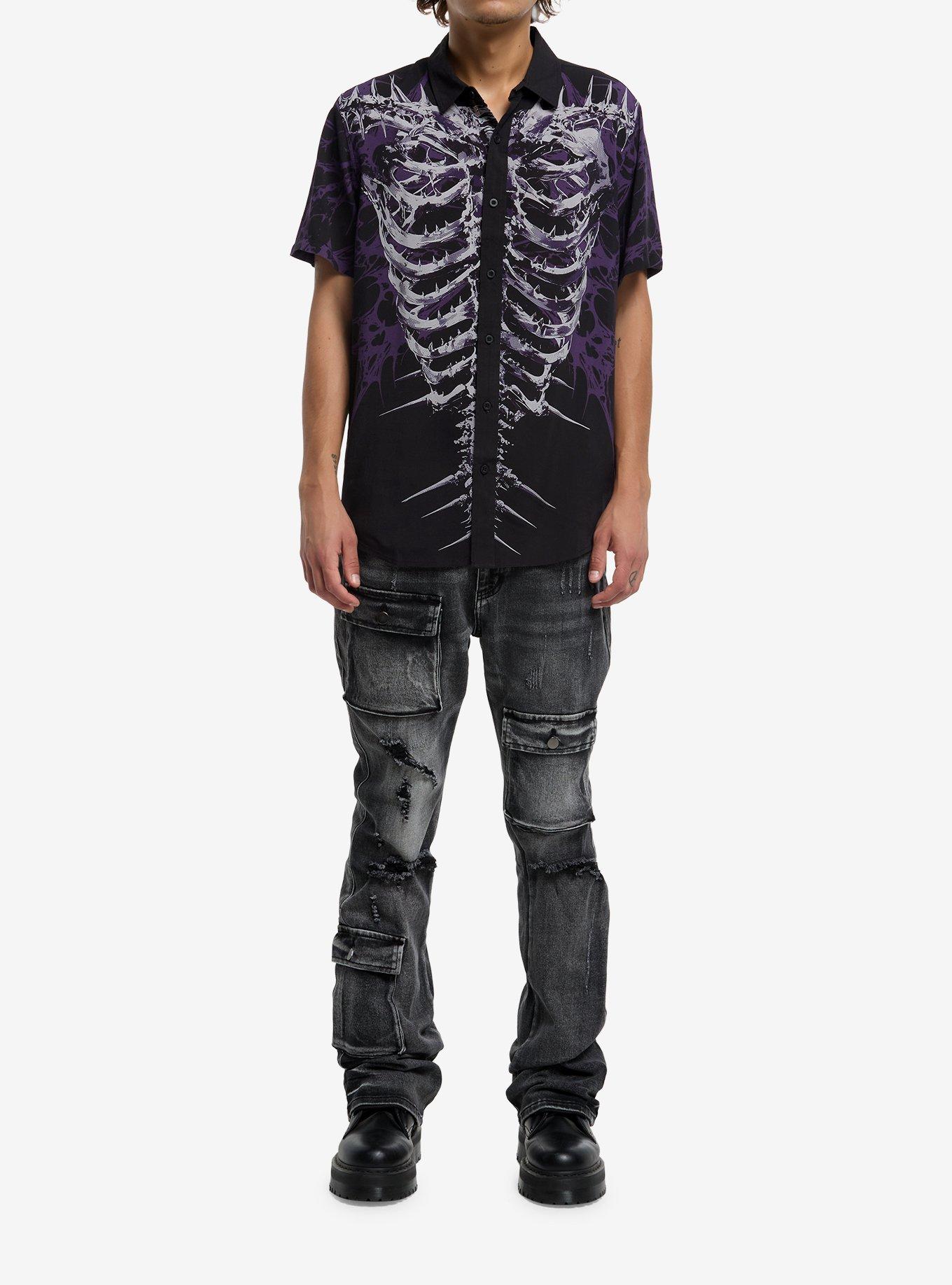 Jagged Bones Woven Button-Up, BLACK, alternate