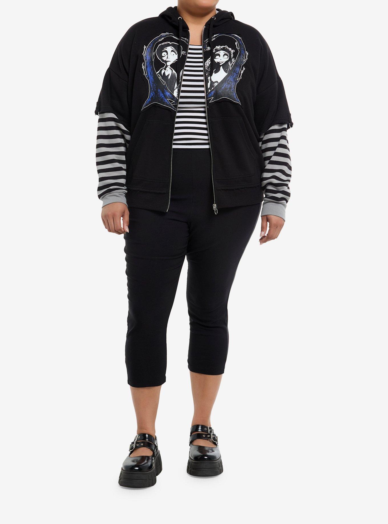 Corpse Bride Heart Stripes Twofer Hoodie Plus Size, , hi-res