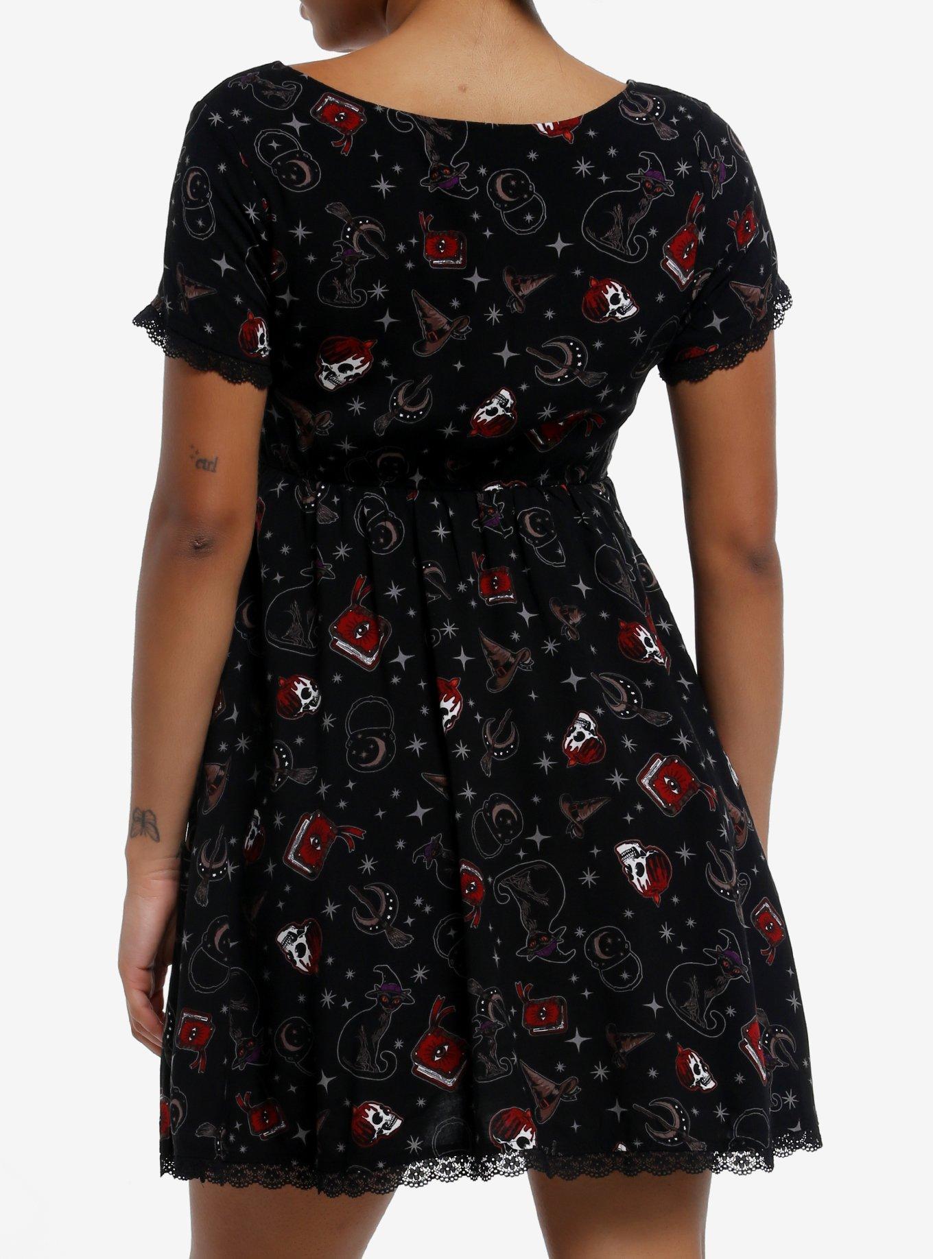Cosmic Aura Witch Icons Mini Dress, RED, alternate