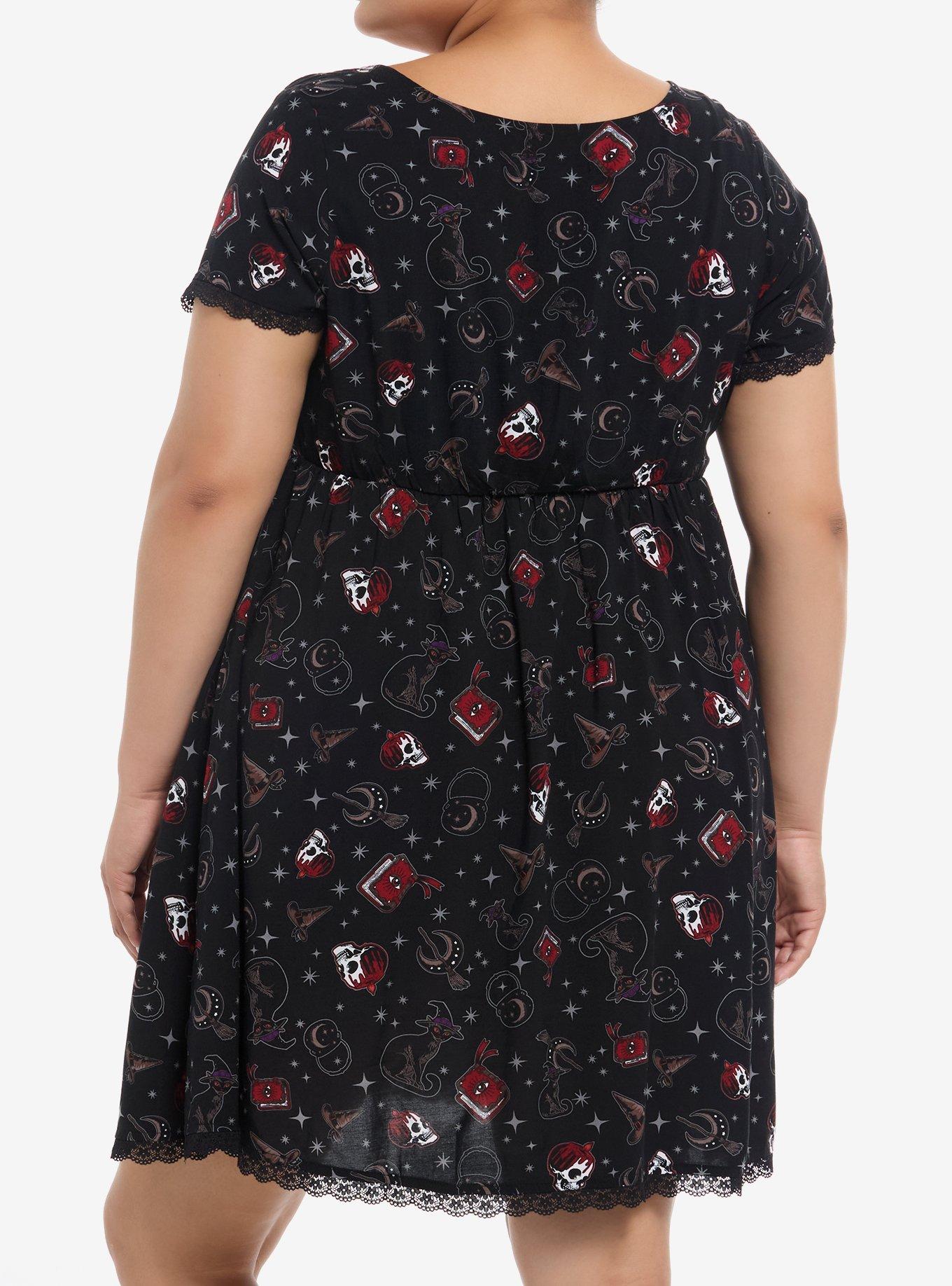 Cosmic Aura Witch Icons Mini Dress Plus Size, RED, alternate