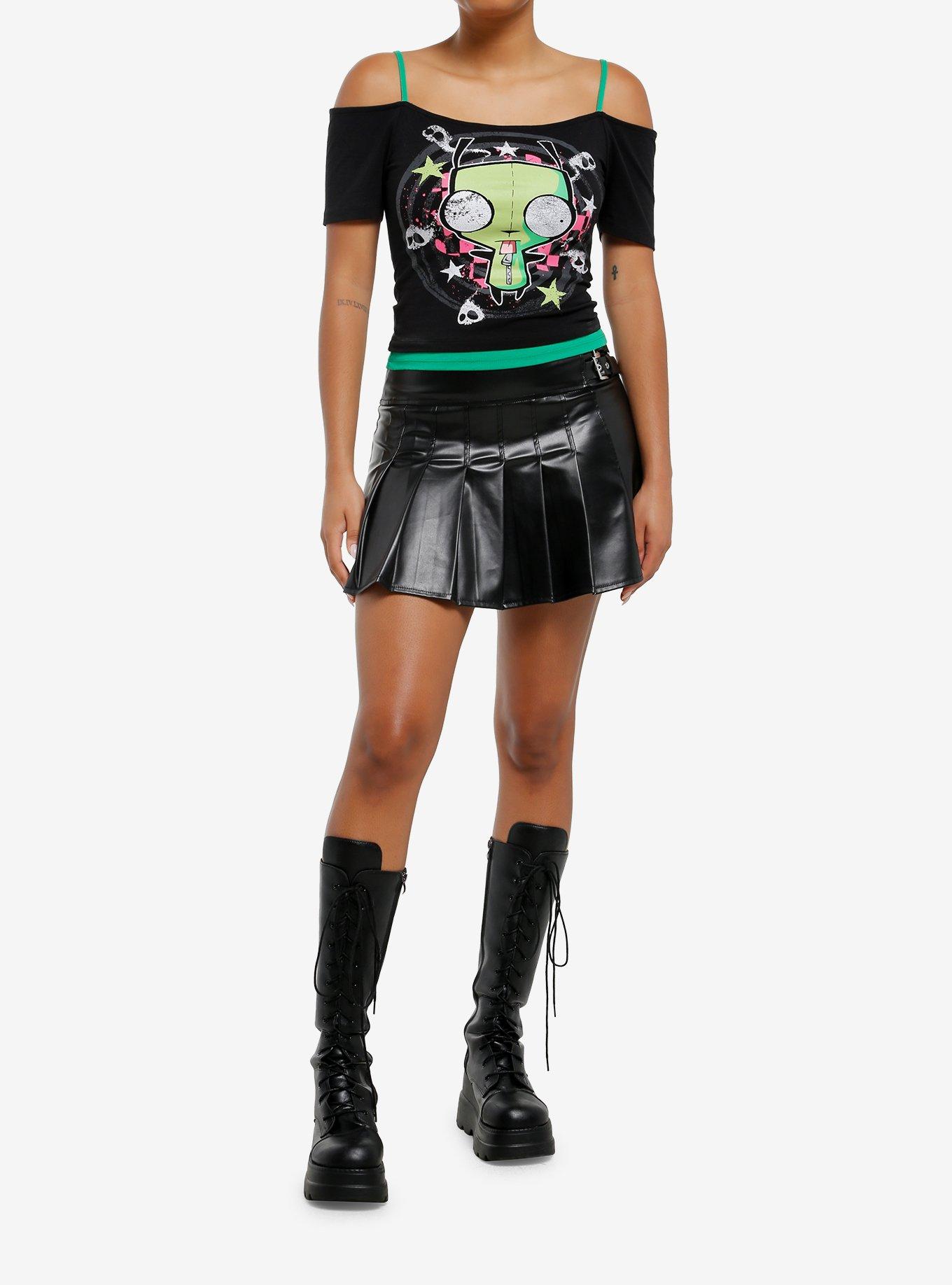 Invader Zim GIR Skull & Star Cold Shoulder Girls Crop Top, , hi-res