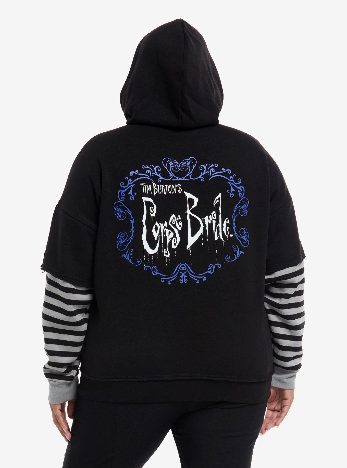 Corpse Bride Heart Stripes Girls Twofer Hoodie Plus Size, MULTI, alternate