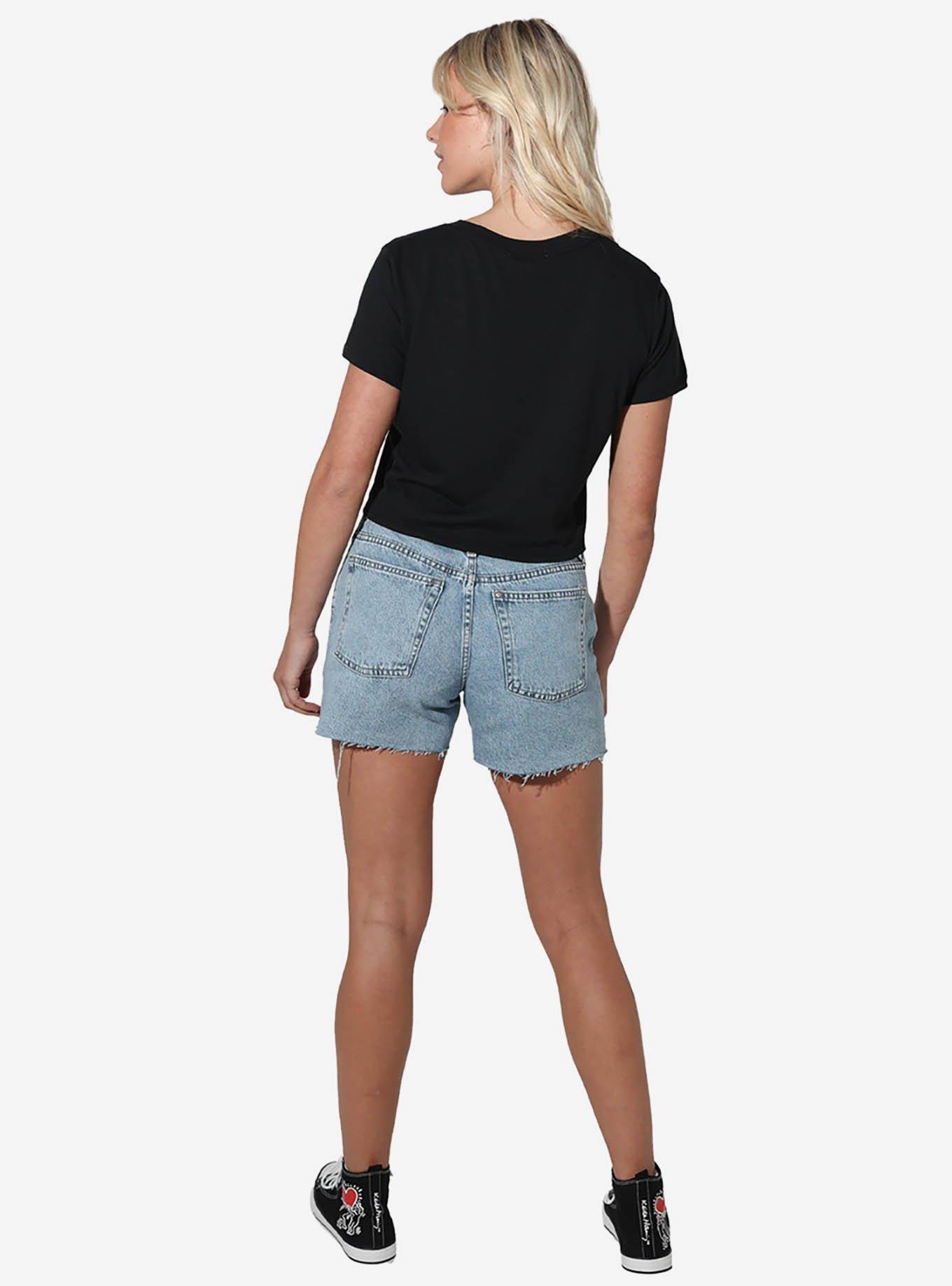 Peeps Rainbow Striped Easter Bunny Girls Crop Top, BLACK, alternate