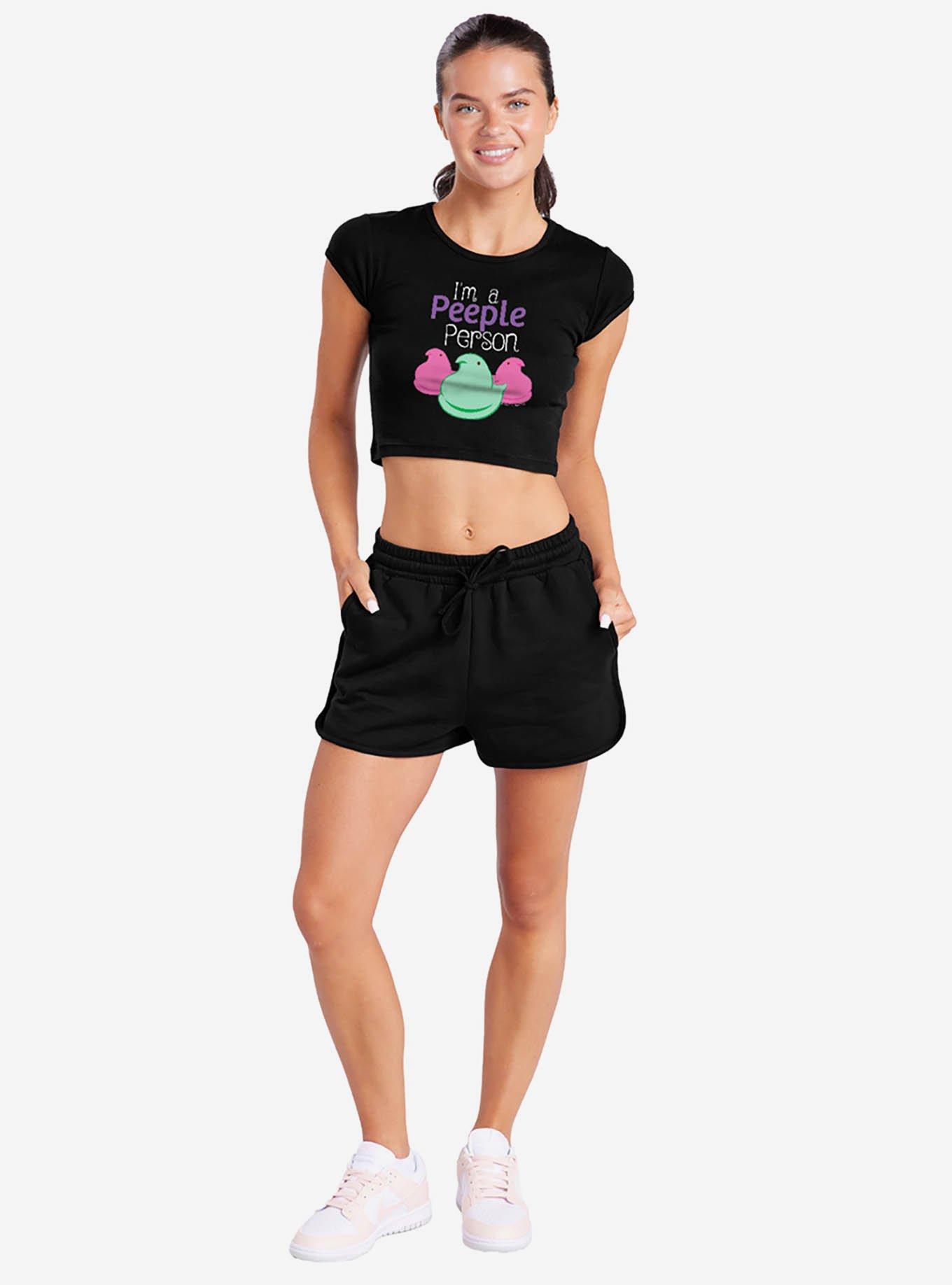 Peeps Easter I'm A Peeple Person Baby Rib Girls Crop Top, BLACK, alternate