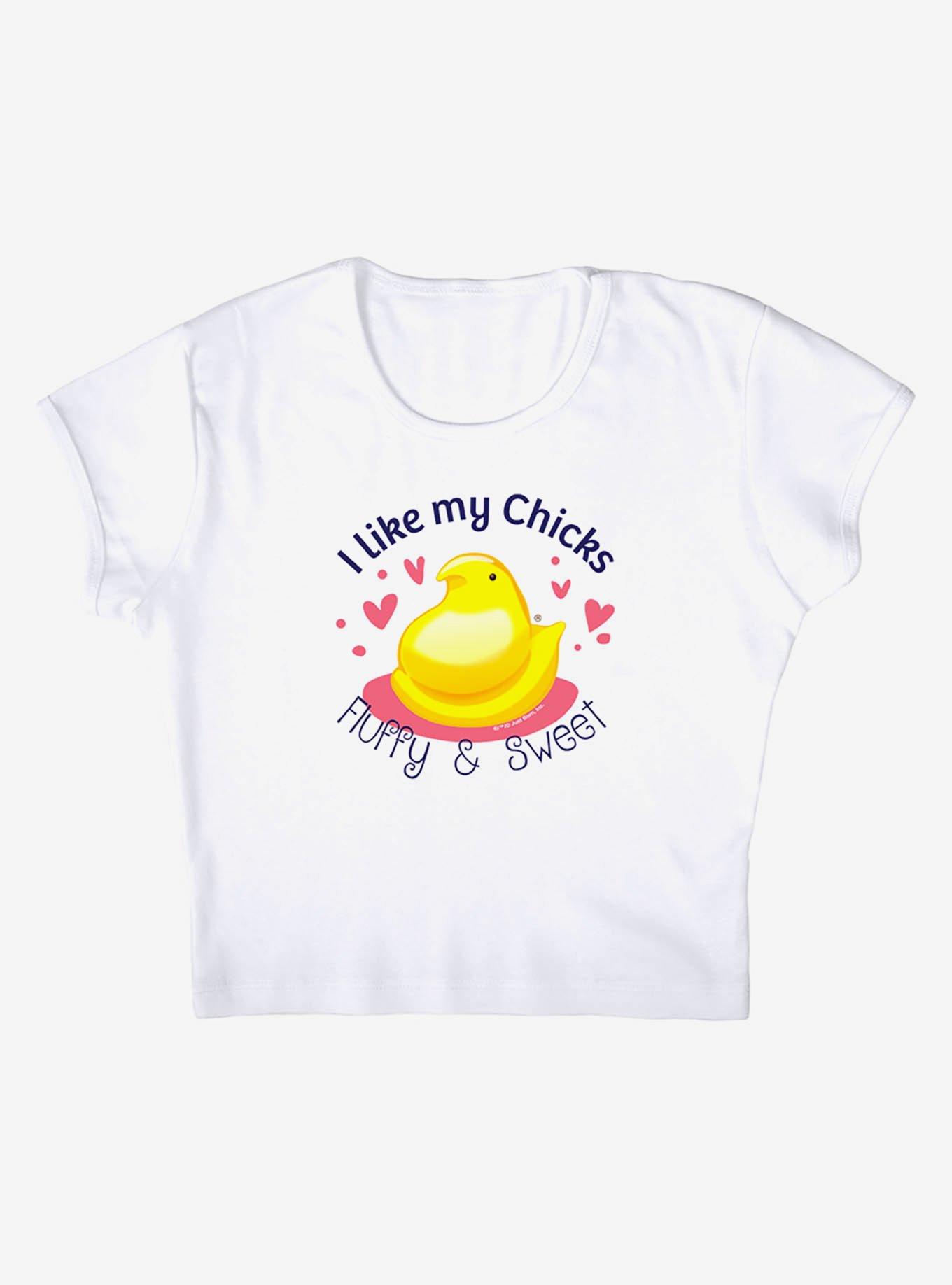 Peeps Easter I Like My Chicks Fluffy And Sweet Baby Rib Girls Crop Top, BRIGHT WHITE, alternate