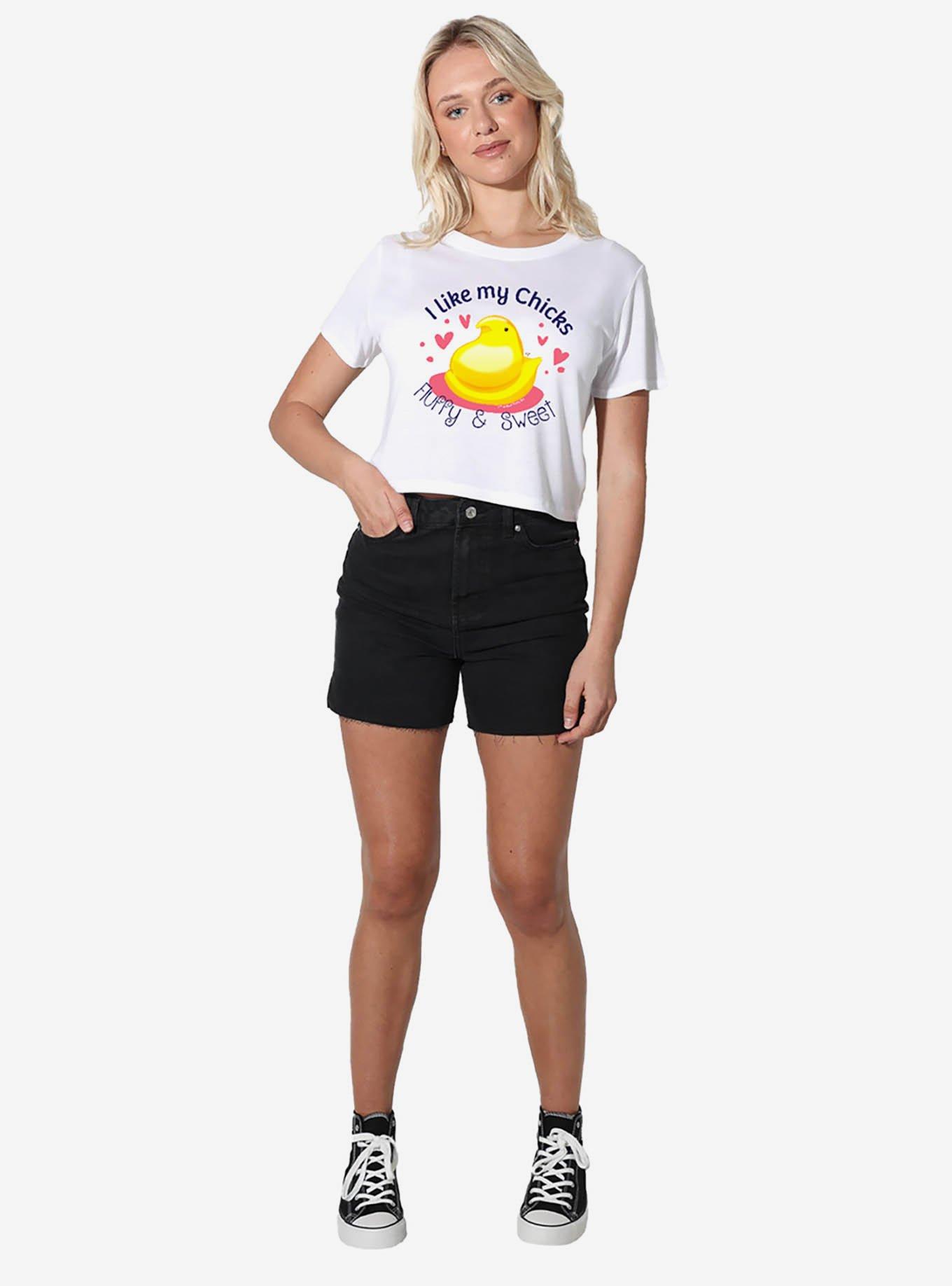 Peeps Easter I Like My Chicks Fluffy And Sweet Womens Crop Top, BRIGHT WHITE, alternate