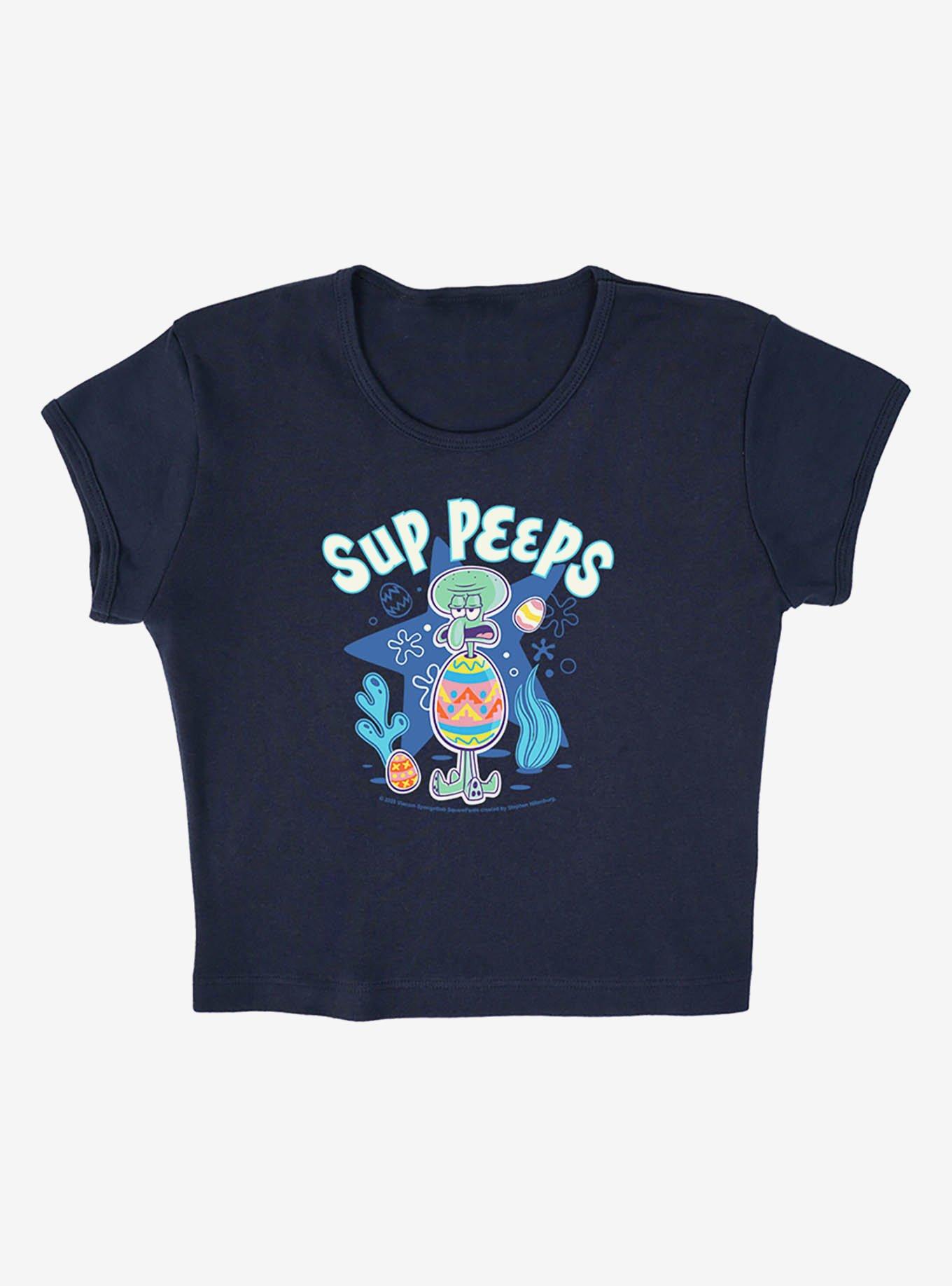 SpongeBob SquarePants Easter Squidward 'Sup Peeps Baby Rib Womens Crop Top, BLUE, alternate