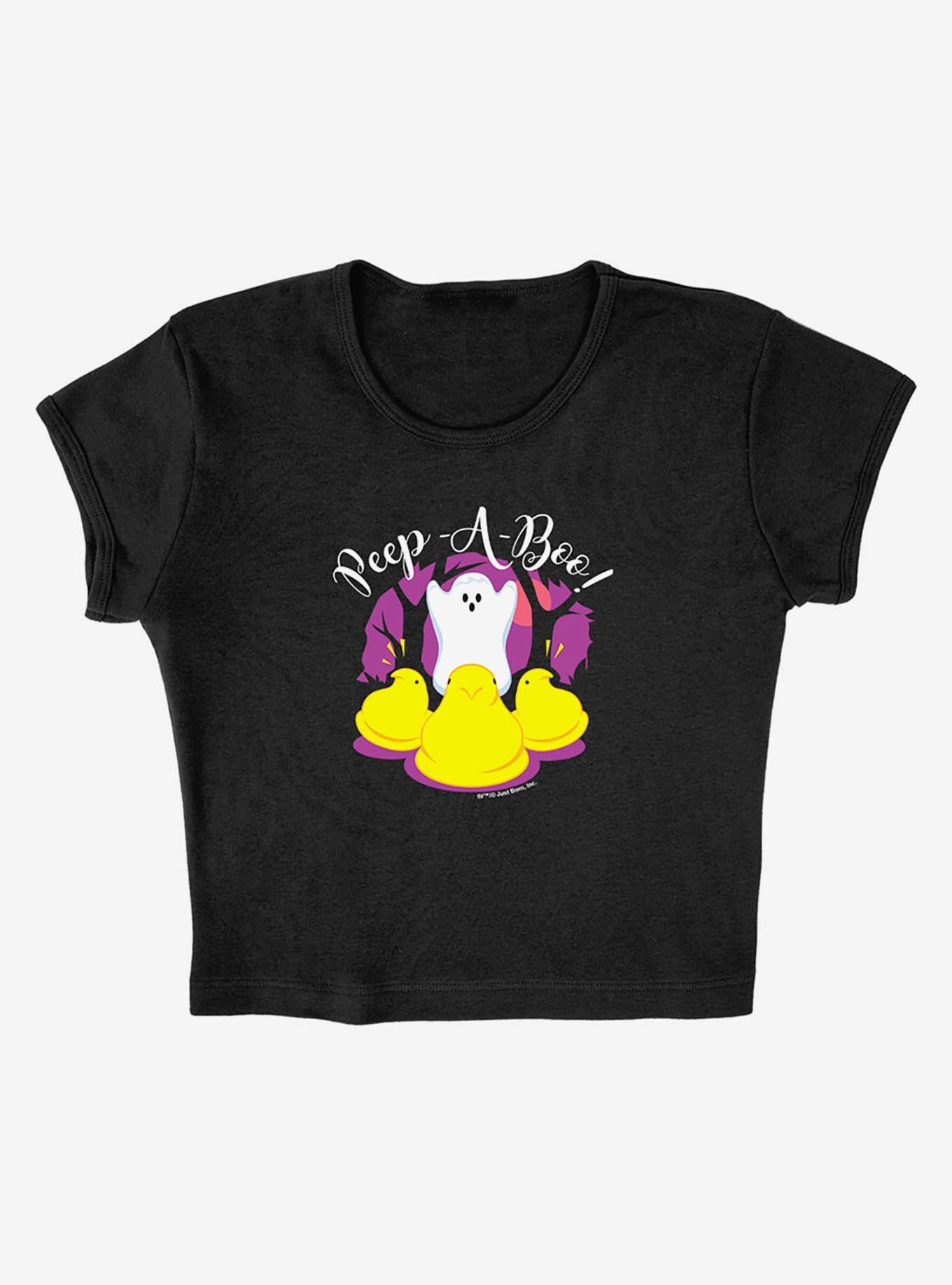 Peeps Peep-A-Boo Ghost Halloween Baby Rib Womens Crop Top, BLACK, alternate
