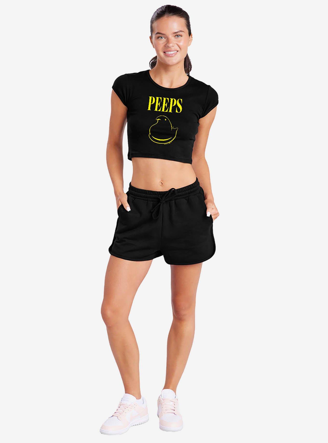 Peeps Easter Black And Yellow Baby Rib Womens Crop Top, BLACK, alternate