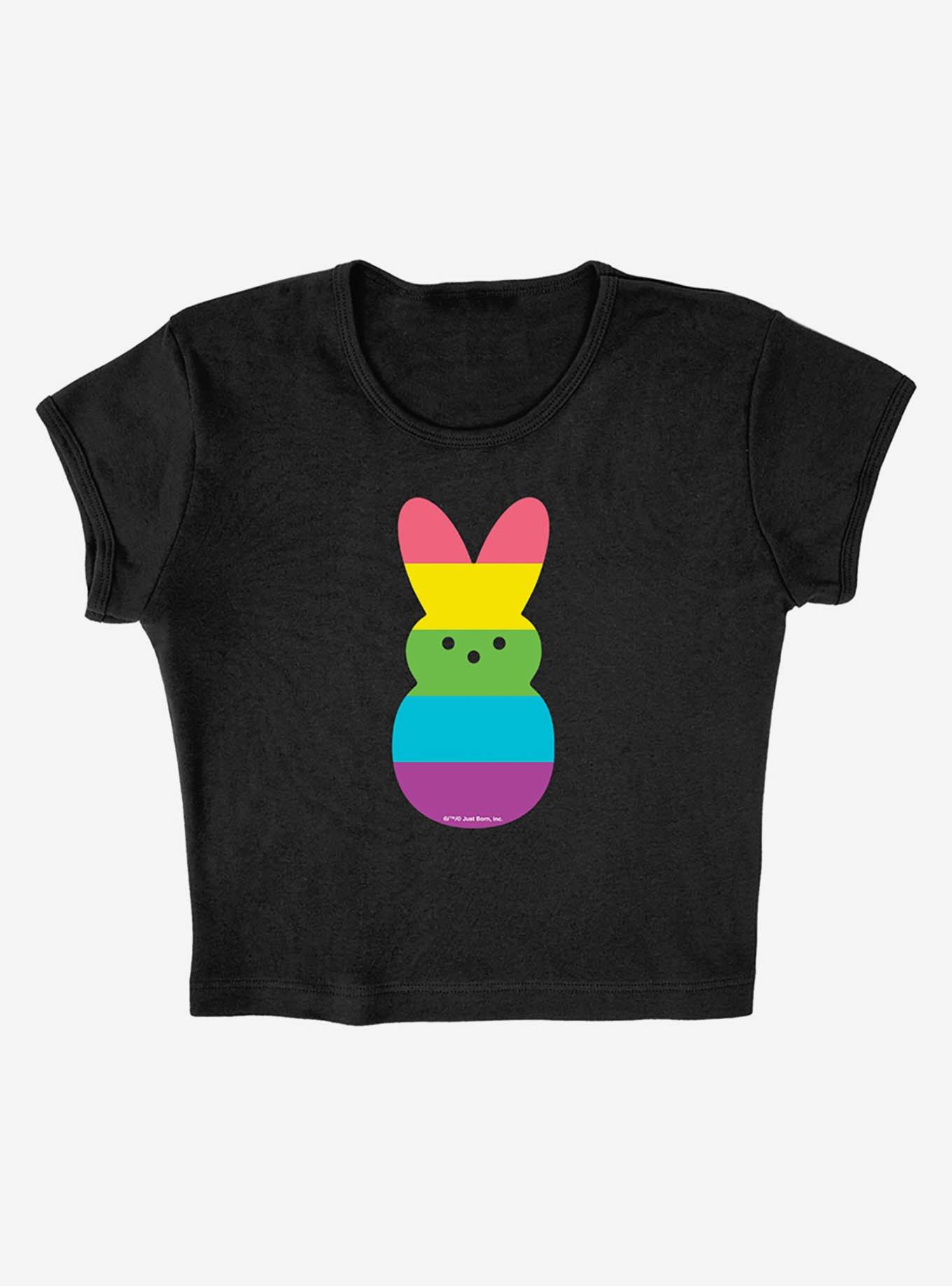 Peeps Rainbow Striped Easter Bunny Baby Rib Womens Crop Top, BLACK, alternate