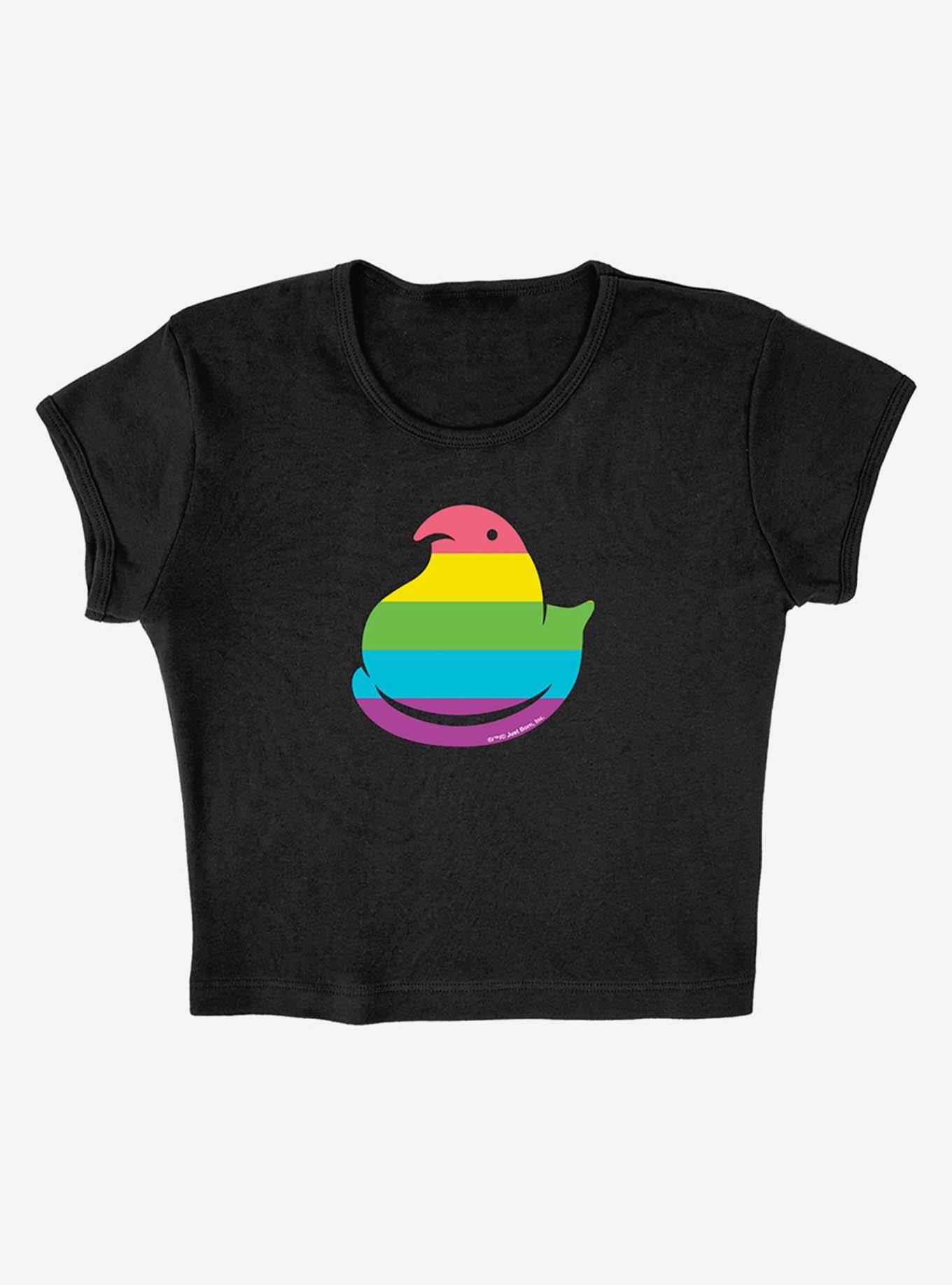 Peeps Rainbow Striped Easter Baby Rib Womens Crop Top, BLACK, alternate