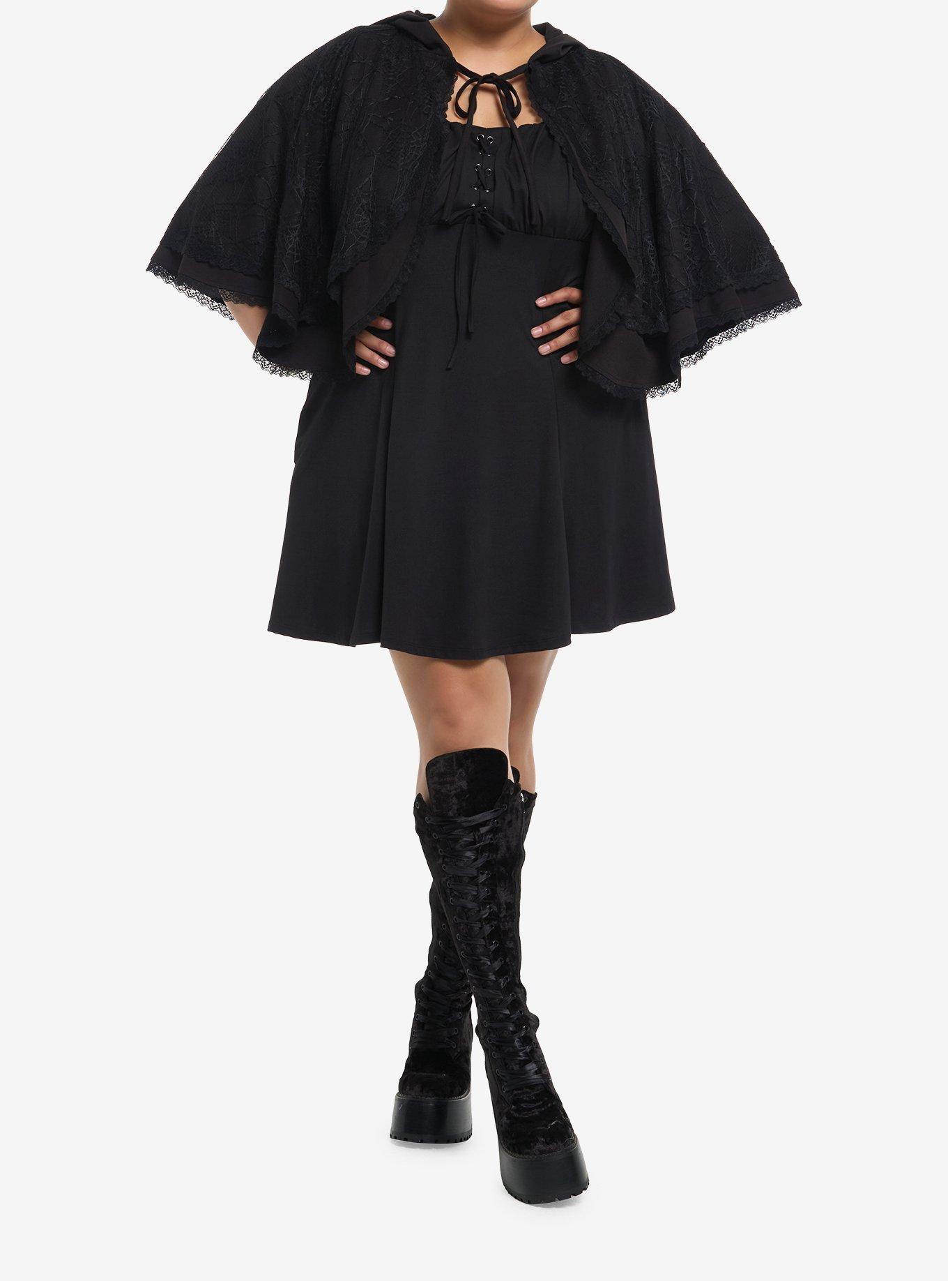 Cosmic Aura Spiderweb Lace Hooded Capelet Plus Size, , hi-res