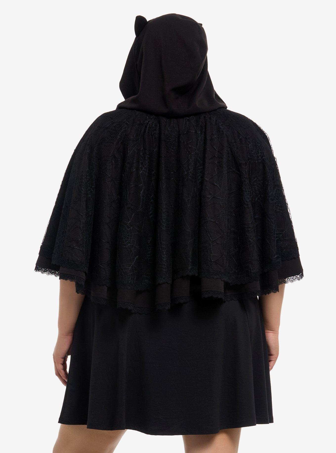 Cosmic Aura Spiderweb Lace Hooded Capelet Plus Size, BLACK, alternate