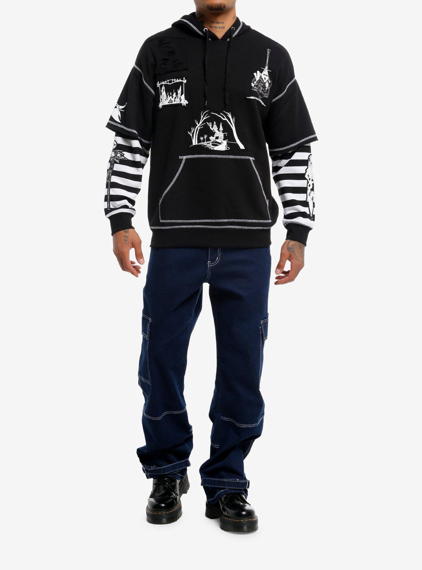 Our Universe The Nightmare Before Christmas Patch Stripe Twofer Hoodie, BLACK  WHITE, alternate