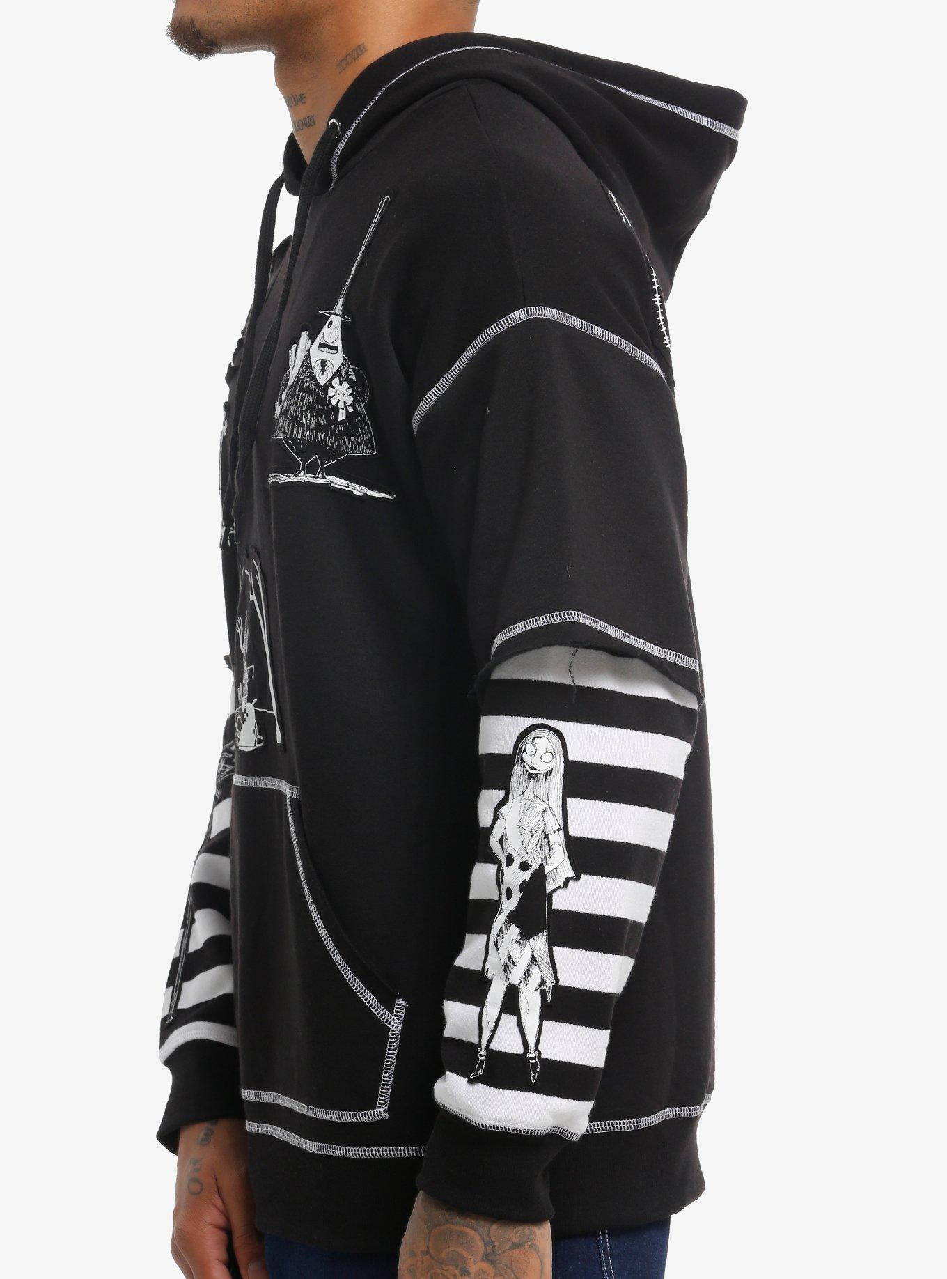 Our Universe The Nightmare Before Christmas Patch Stripe Twofer Hoodie, BLACK  WHITE, alternate