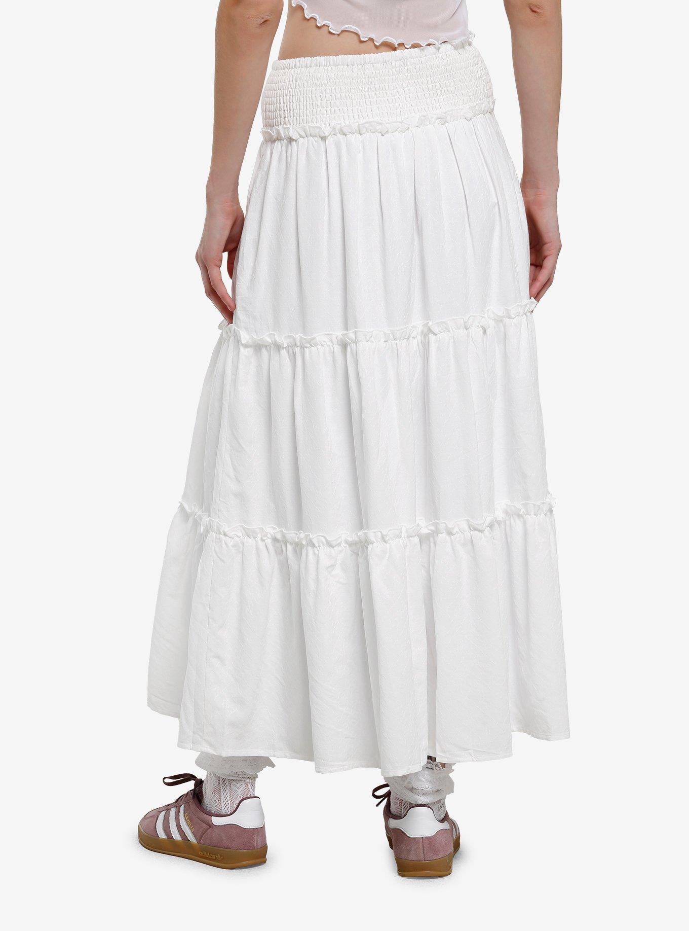 Thorn & Fable White Floral Tiered Midaxi Skirt, , hi-res