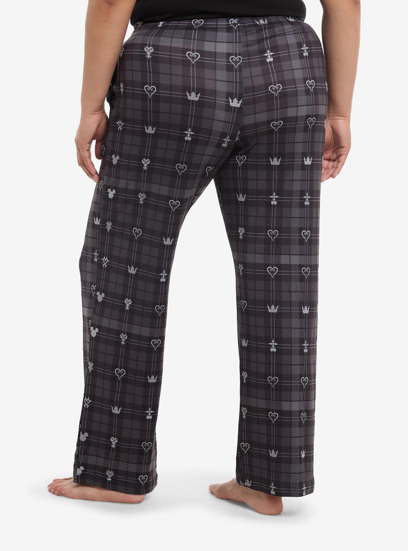 Disney Kingdom Hearts Black Plaid Icons Girls Pajama Pants Plus Size, , hi-res