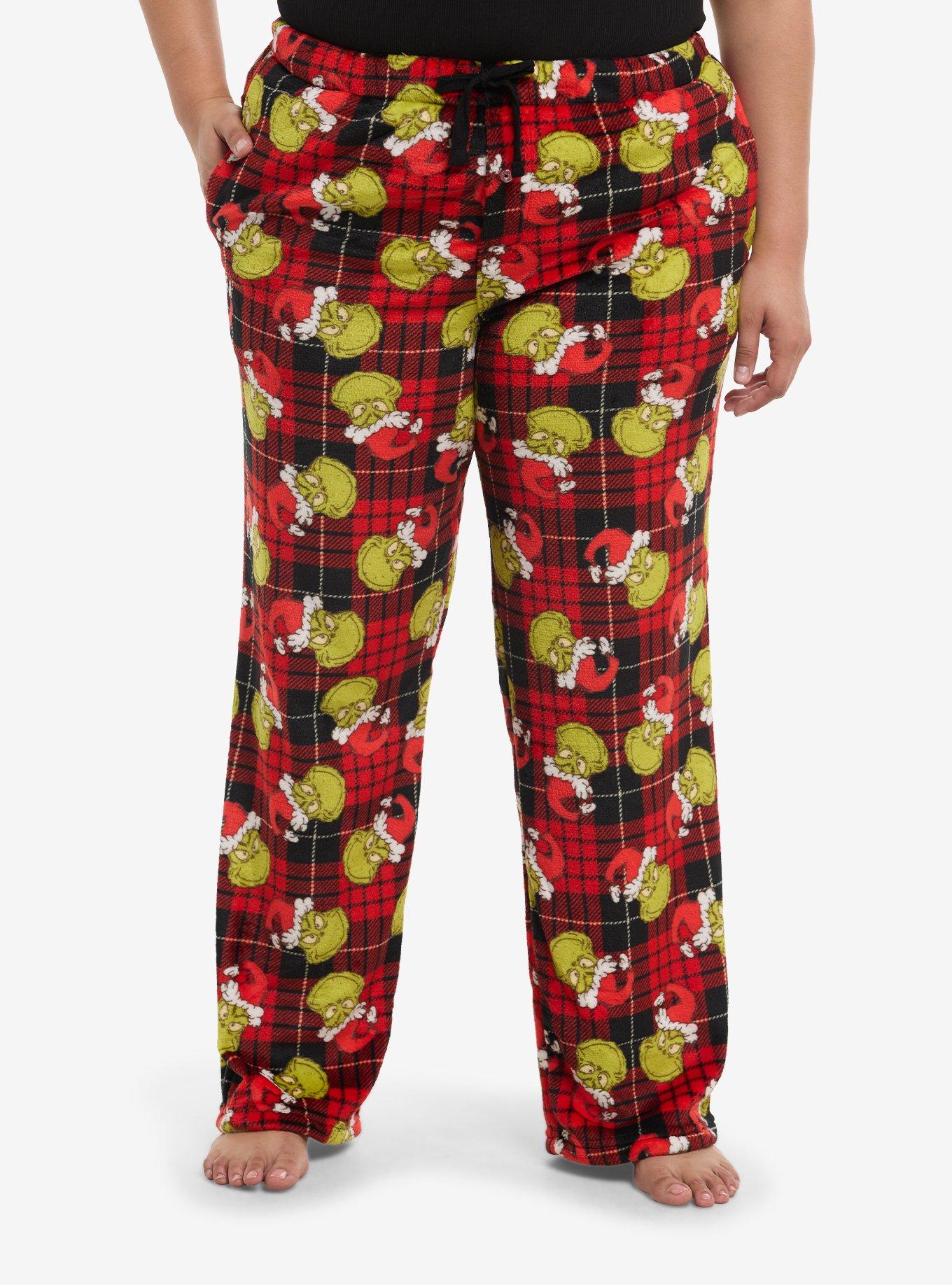 Dr. Seuss How The Grinch Stole Christmas Plaid Plush Girls Pajama Pants Plus Size, , hi-res