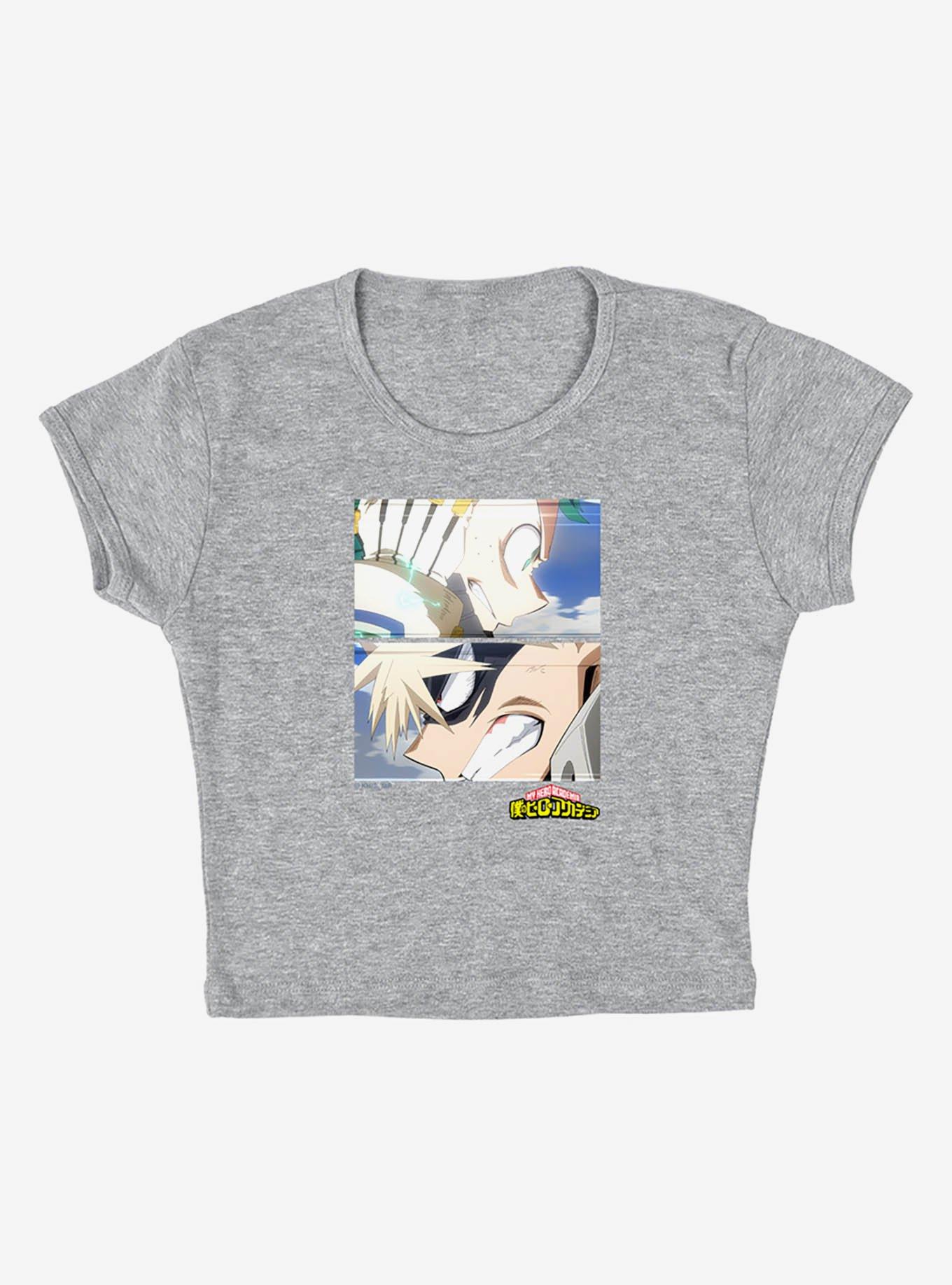 My Hero Academia Deku and Bakugo Close Cap Sleeve Baby Rib Women's Crop Top, ATHLETIC HEATHER, alternate