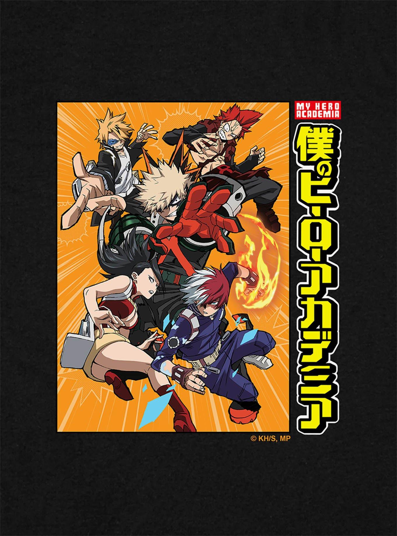 My Hero Academia Striking Heroes Poster Cap Sleeve Baby Rib Women's Crop Top, BLACK, alternate