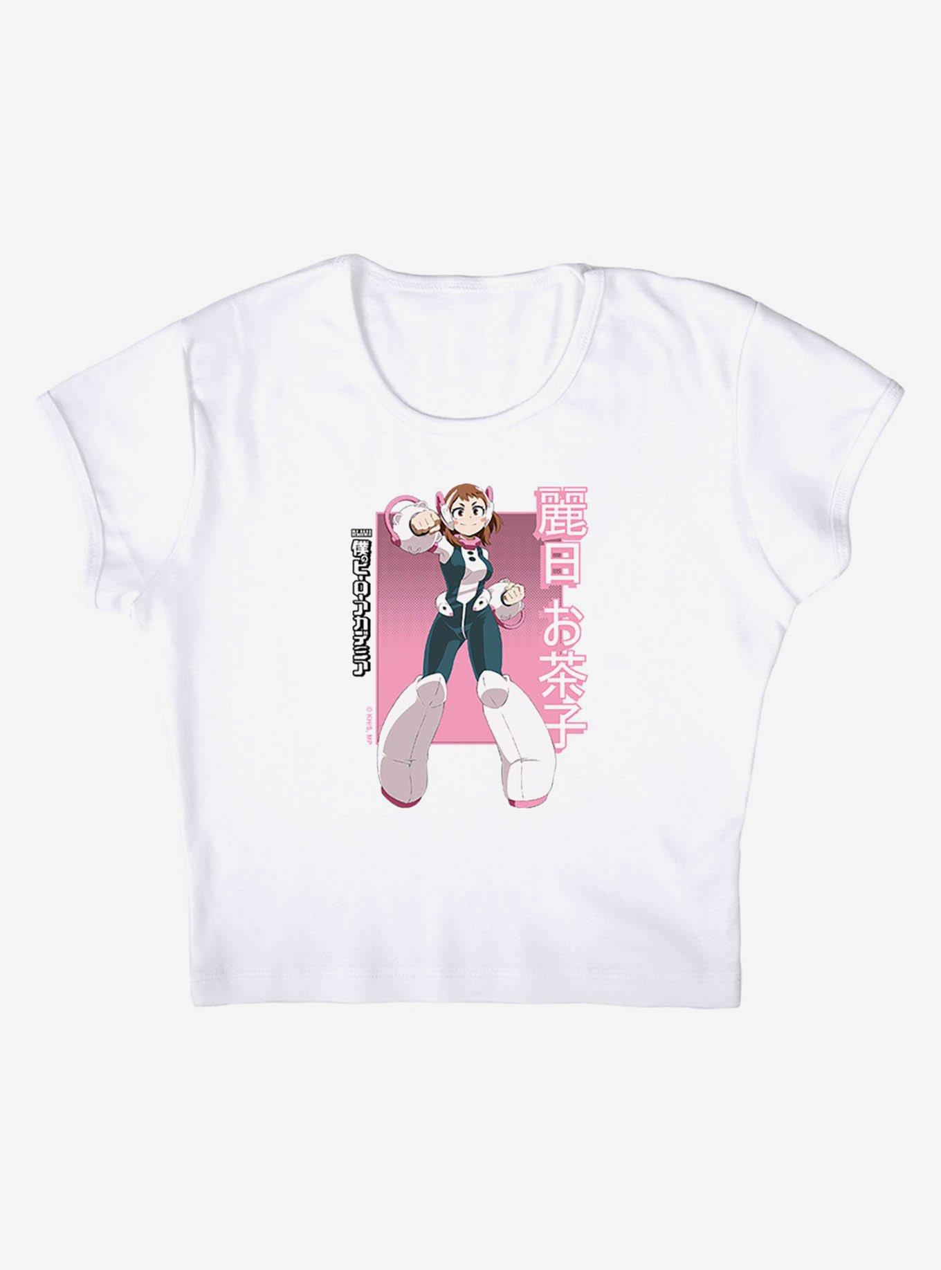 My Hero Academia Ochaco Uraraka Heroic Pose Cap Sleeve Baby Rib Women's Crop Top, BRIGHT WHITE, alternate