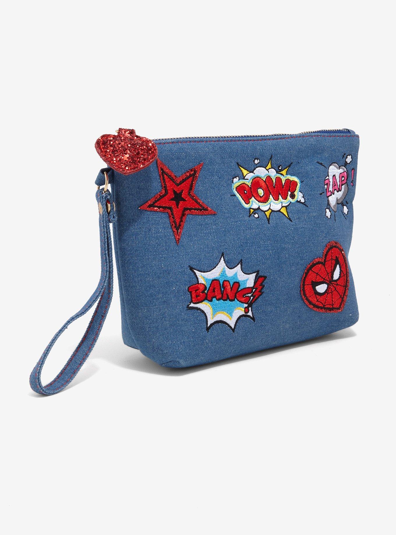 Marvel Spider-Man Denim Cartoon Patches Cosmetic Bag, , hi-res