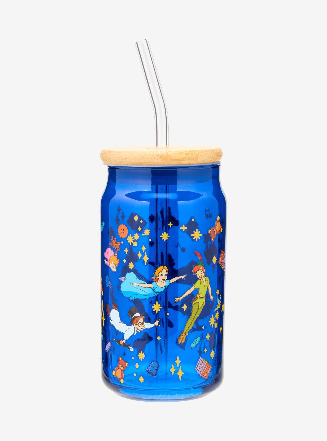 Disney Peter Pan Characters Allover Print Glass Cup with Straw - BoxLunch Exclusive, , alternate