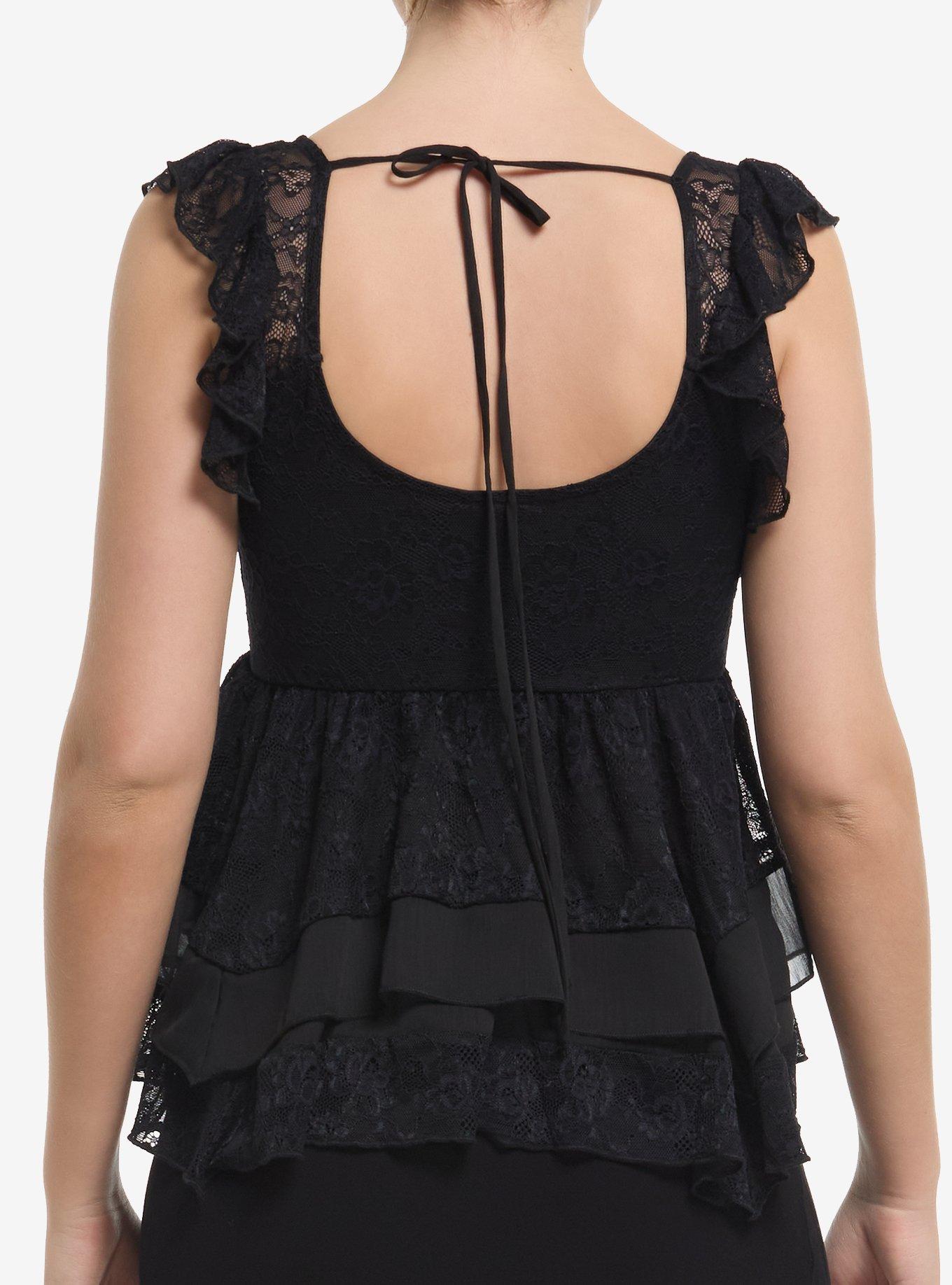 Cosmic Aura Black Lace Layered Girls Tank Top, BLACK, alternate